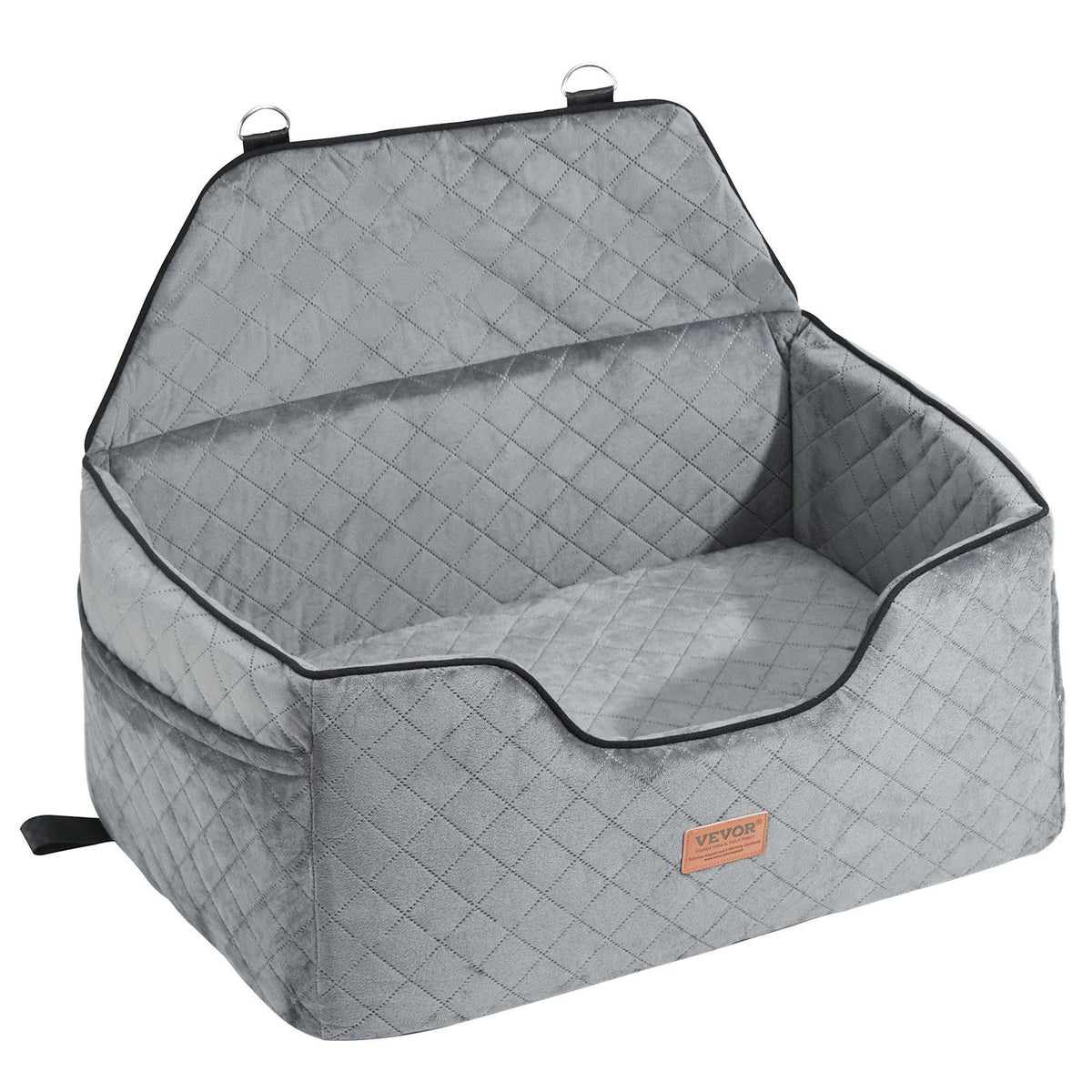 Dog Car Seat, Dog Booster Seat for Car with A Storage Pocket, Pet Car Seat with Clip-On Safety Leash, Sponge Filling, Dog Car Bed for Medium &amp; Large Dog up to 24.9 kg, Gray