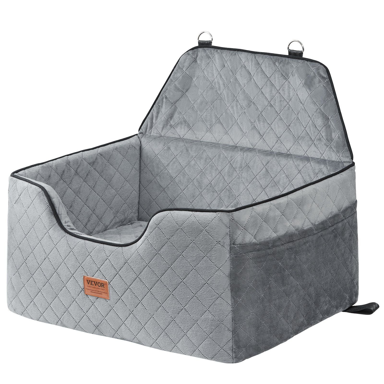 Dog Car Seat, Dog Booster Seat for Car with A Storage Pocket, Pet Car Seat with Clip-On Safety Leash, Sponge Filling, Dog Car Bed for Medium & Large Dog up to 24.9 kg, Gray