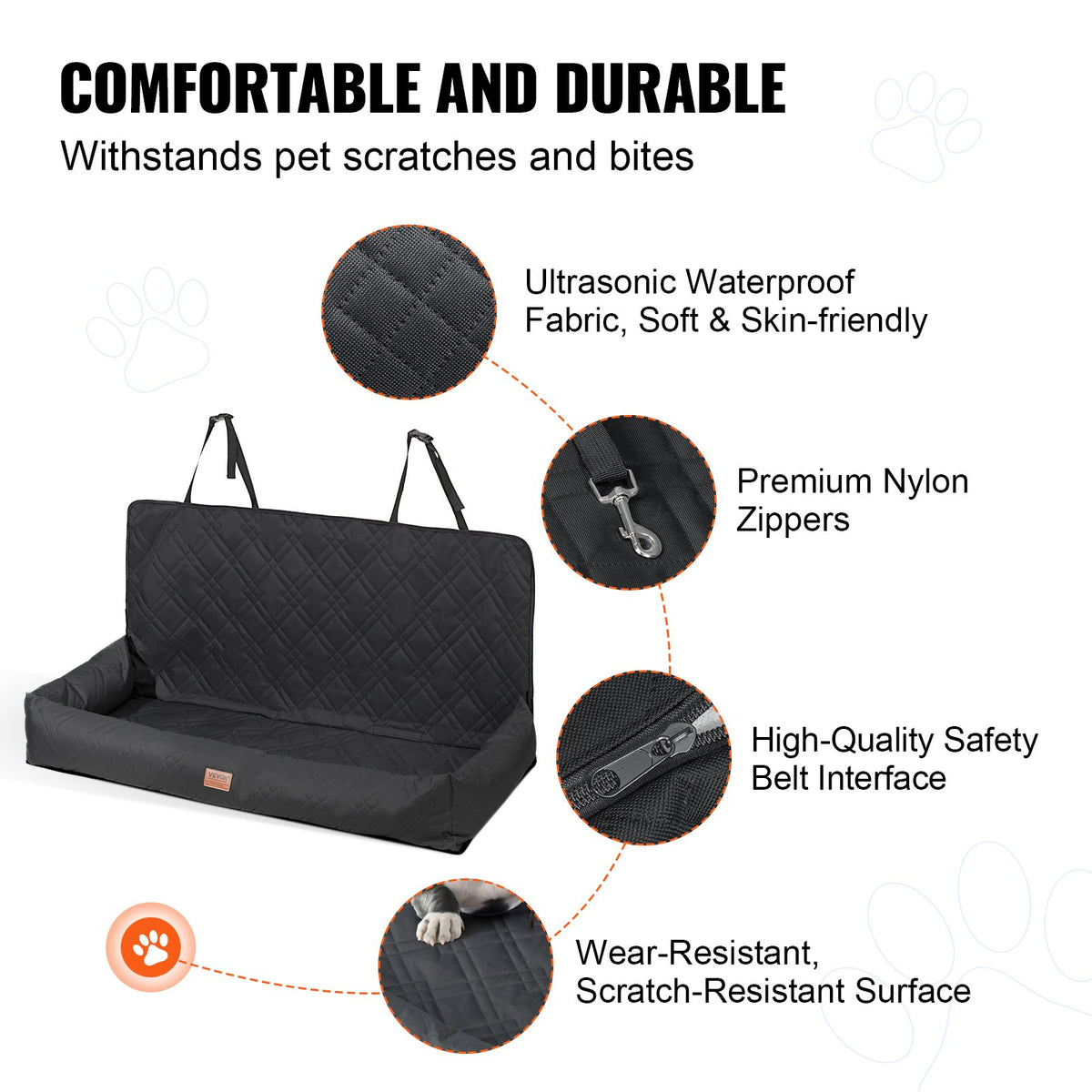 VEVOR Dog Car Seat, Waterproof Dog Booster Seat for Car, Pet Car Seat with Clip-On Safety Leash, PP Cotton Filling, Dog Car Bed for Medium & Large Dog up to 45.4 kg, Black