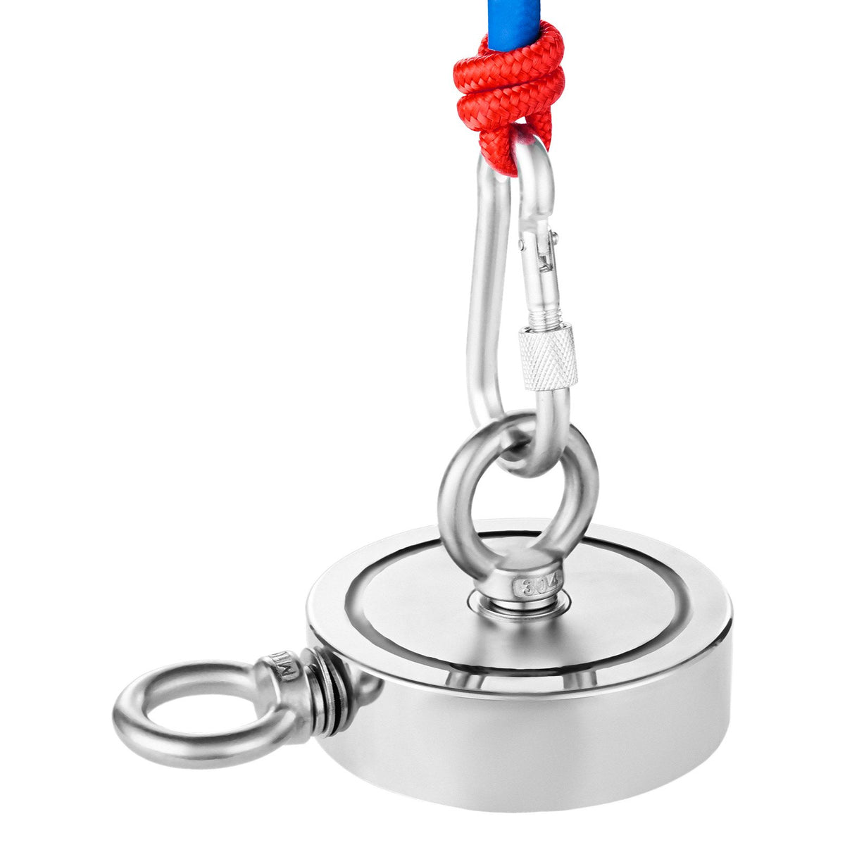 VEVOR 454 Kg Strong Fishing Magnet Kit Double-Sided Pull Force Rope Carabiner