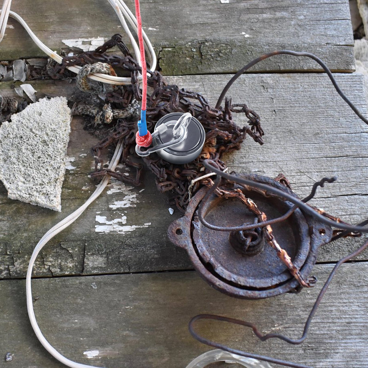 VEVOR Magnet Fishing Kit, 1200lbs Pulling Force Double Sided Fishing Magnets, 2.95inch Diameter Magnet with Rope, Grappling Hook, Gloves, Waterproof Case, Threadlocker, Eye Bolt, for Fishing