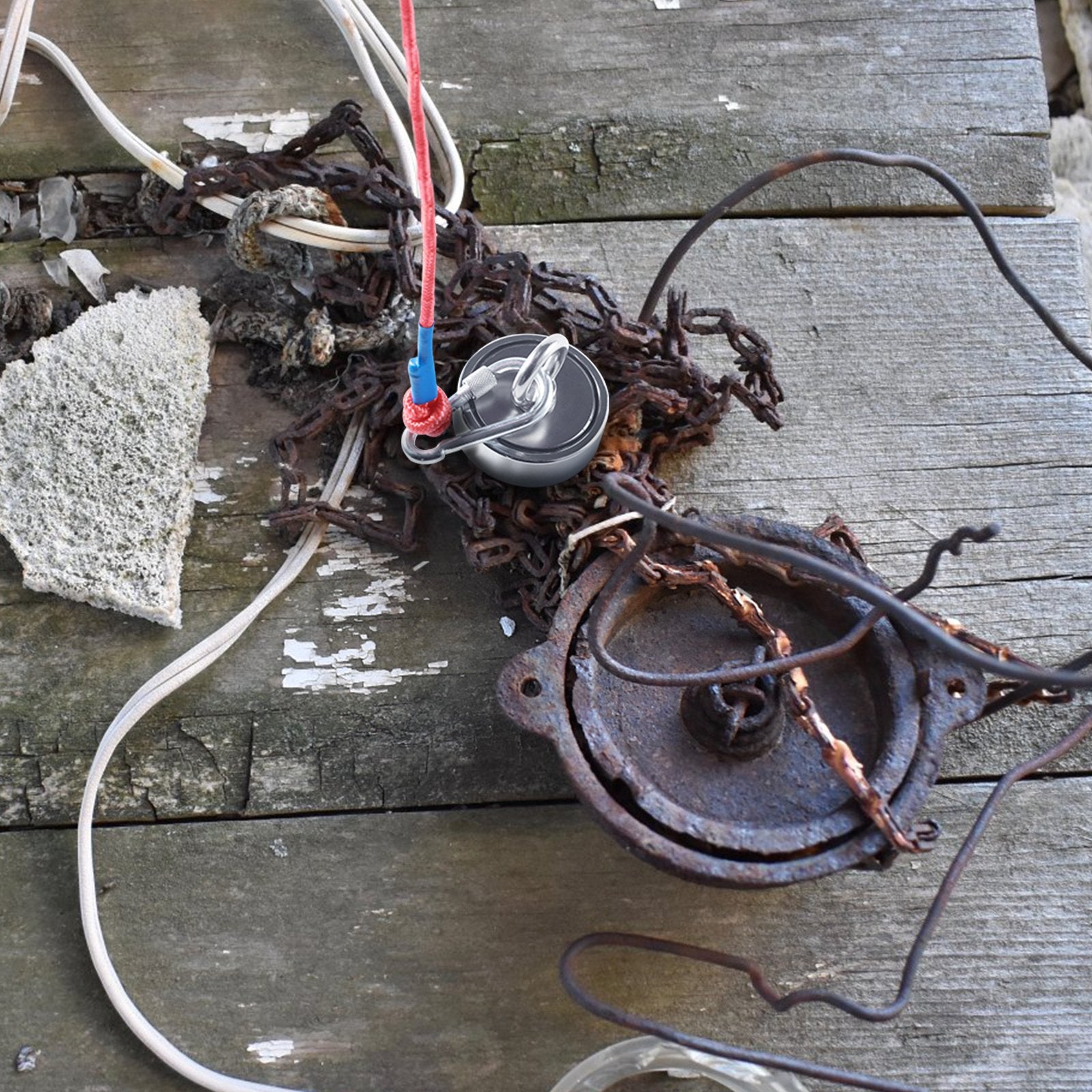 VEVOR Magnet Fishing Kit, 1200lbs Pulling Force Double Sided Fishing Magnets, 2.95inch Diameter Magnet with Rope, Grappling Hook, Gloves, Waterproof Case, Threadlocker, Eye Bolt, for Fishing