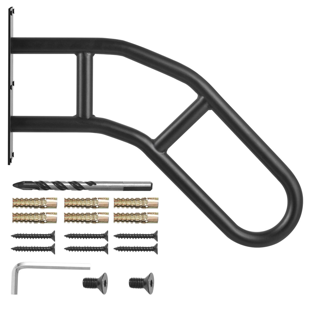 VEVOR Handrails for Outdoor Steps, 32" Length Wall Mount Safety Railings for 1-3 Steps, U-Shaped Handrail with Matte Black Finished, Stair Handrails for Kids, Elderly, Pregnant Women, Disabled