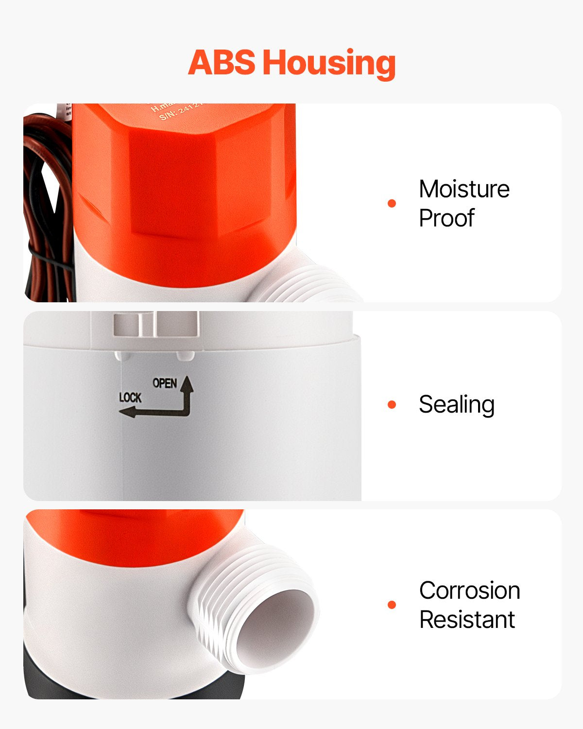 VEVOR Livewell Pump for Boat, 12V 800 GPH Straight Livewell Aerator Pump with Dual Inlet, ABA Housing & Detachable Motor Cartridge, Corrosion-Resistant Livewell/Baitwell Pump for Freshwater Saltwater