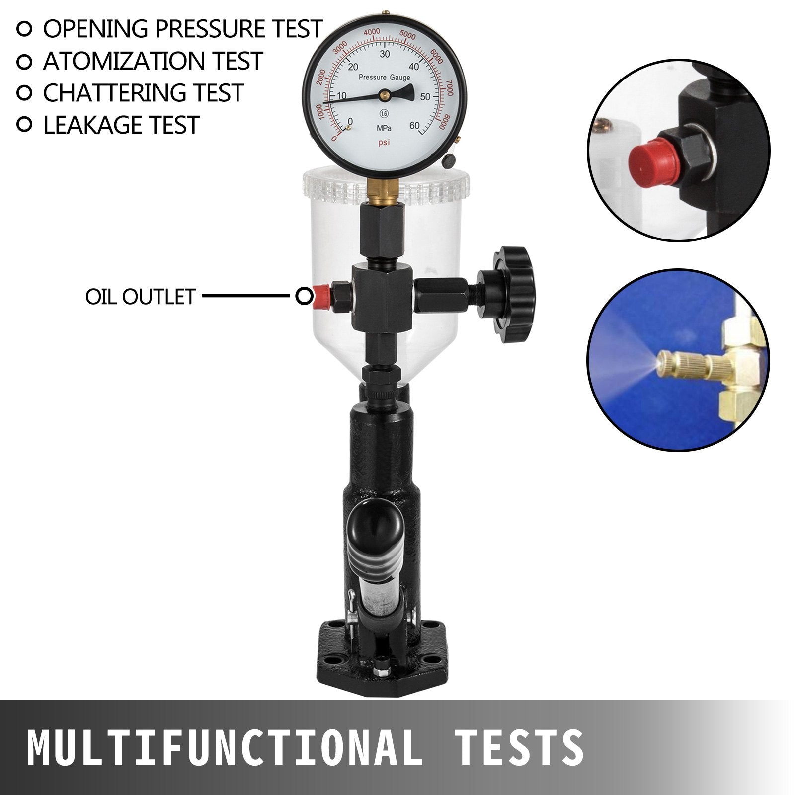Diesel Injector Nozzle 
Pressure Tester Dual scale Manometer Test Tool 0-600Bar (0-8000PSI) 
60Mpa Test Pressure High Configuration
