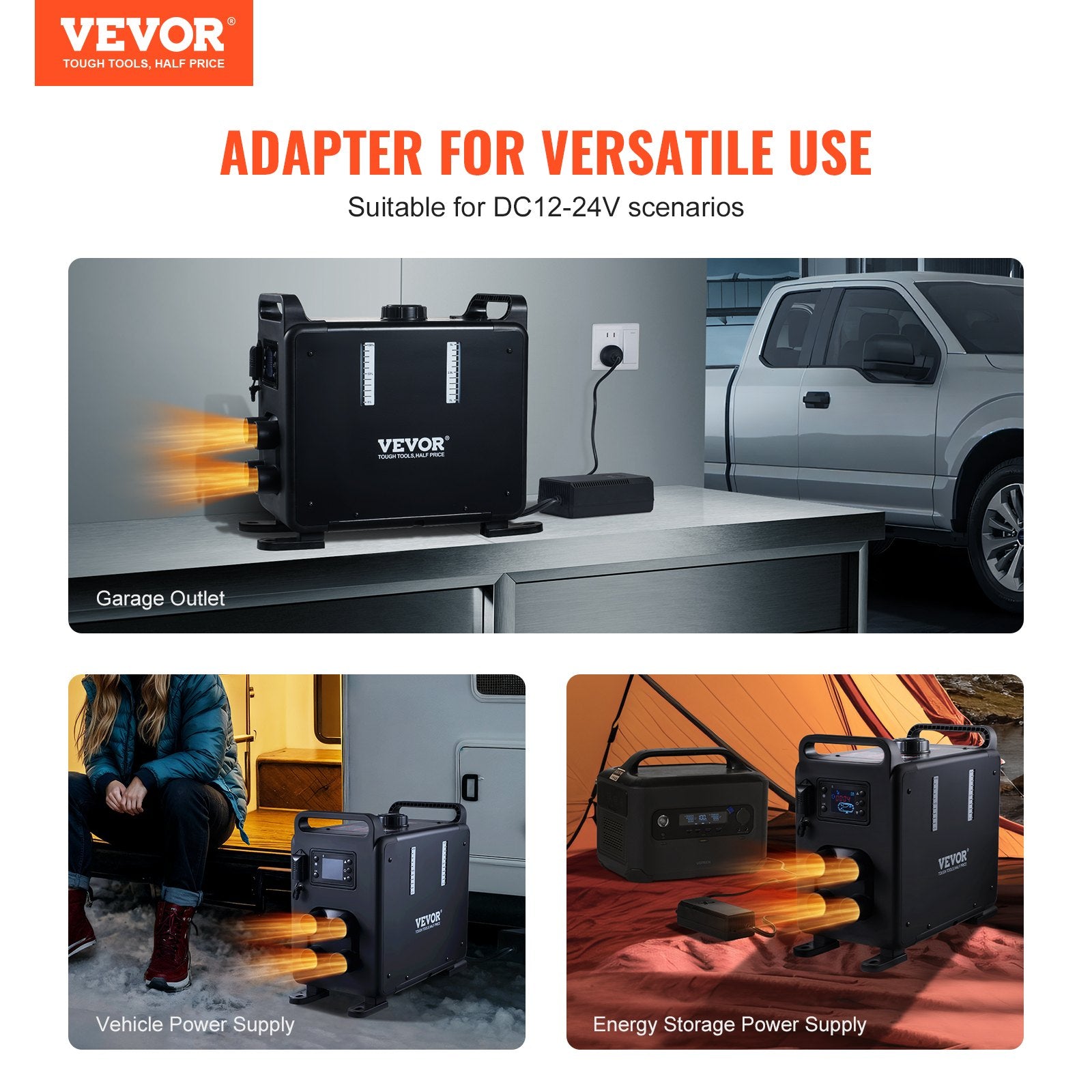VEVOR 8KW Diesel Heater, 12V/24V All in One Diesel Air Heater, Bluetooth APP Control, Remote Control and Display Screen, CO Alarm, Fast Heating Vertical Portable Diesel Heater for Vehicles, Garage