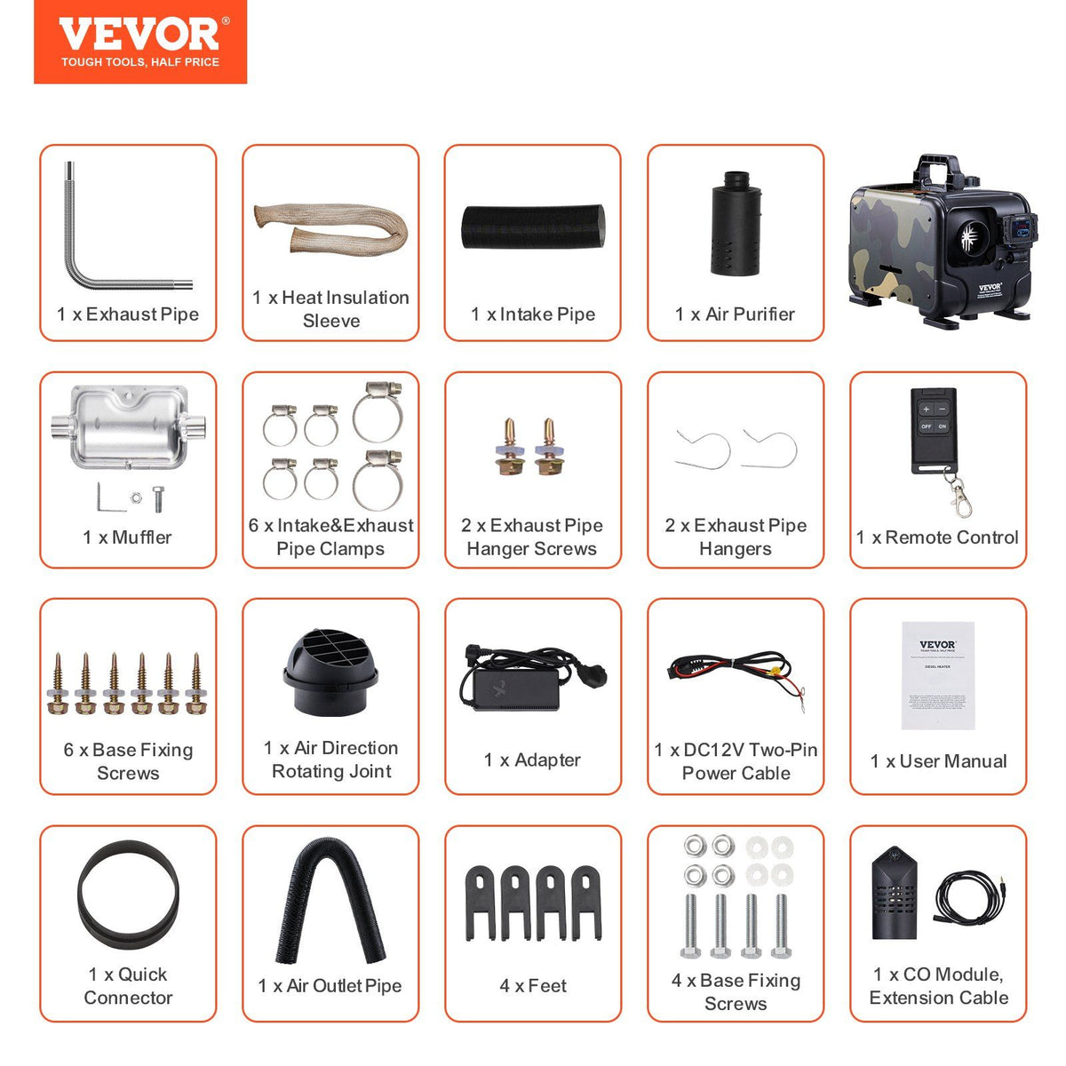 8KW Diesel Heater, 12V/24V All in One Diesel Air Heater, Bluetooth APP Control, Remote Control and Display Screen, CO Alarm, Fast Heating Horizontal Portable Diesel Heater for Vehicles, Garage