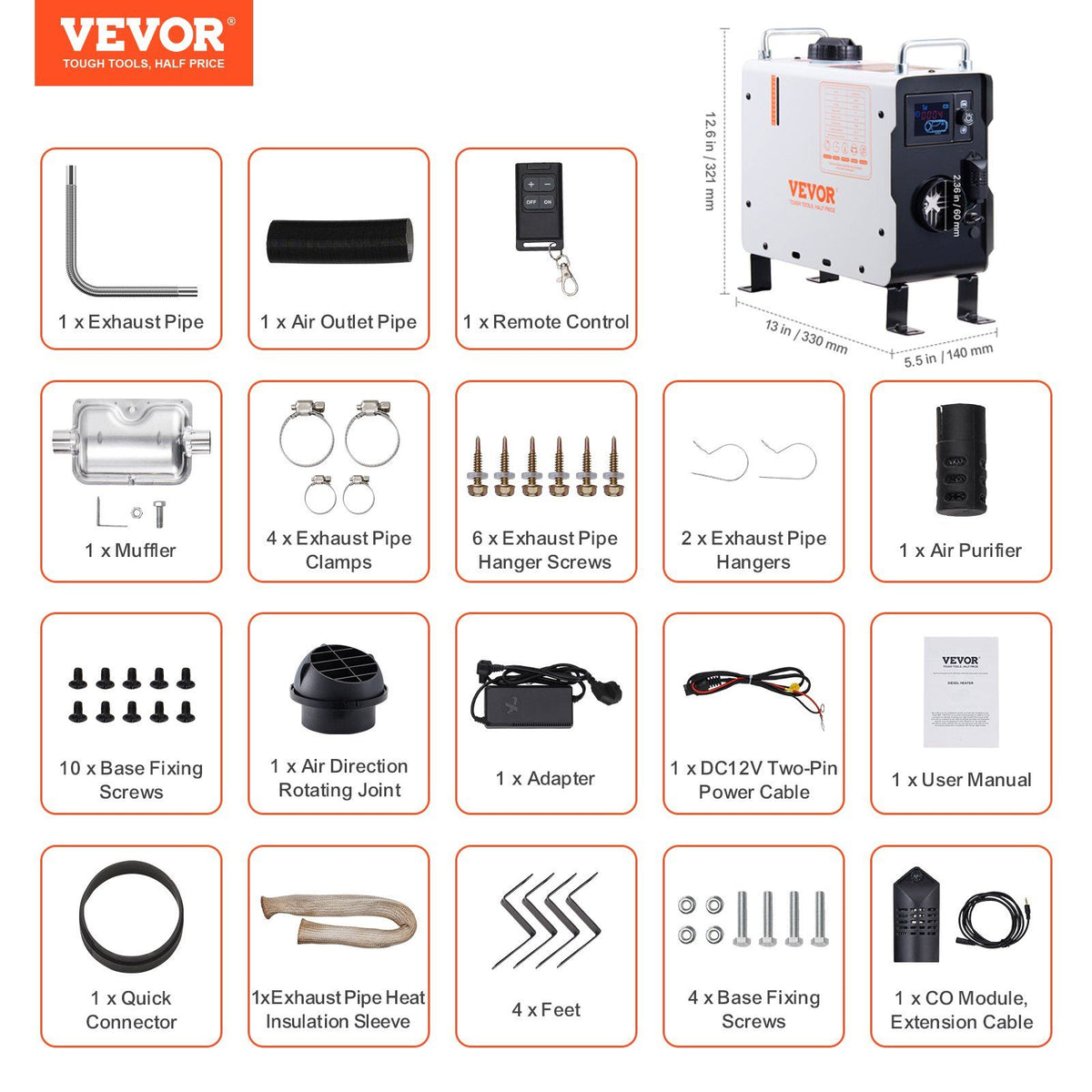 2KW Diesel Heater, 12V/24V All in One Diesel Air Heater, with Bluetooth APP Control, Remote Control and Display Screen, CO Alarm, Fast Heating Portable Diesel Heater for Vehicles and Outdoors
