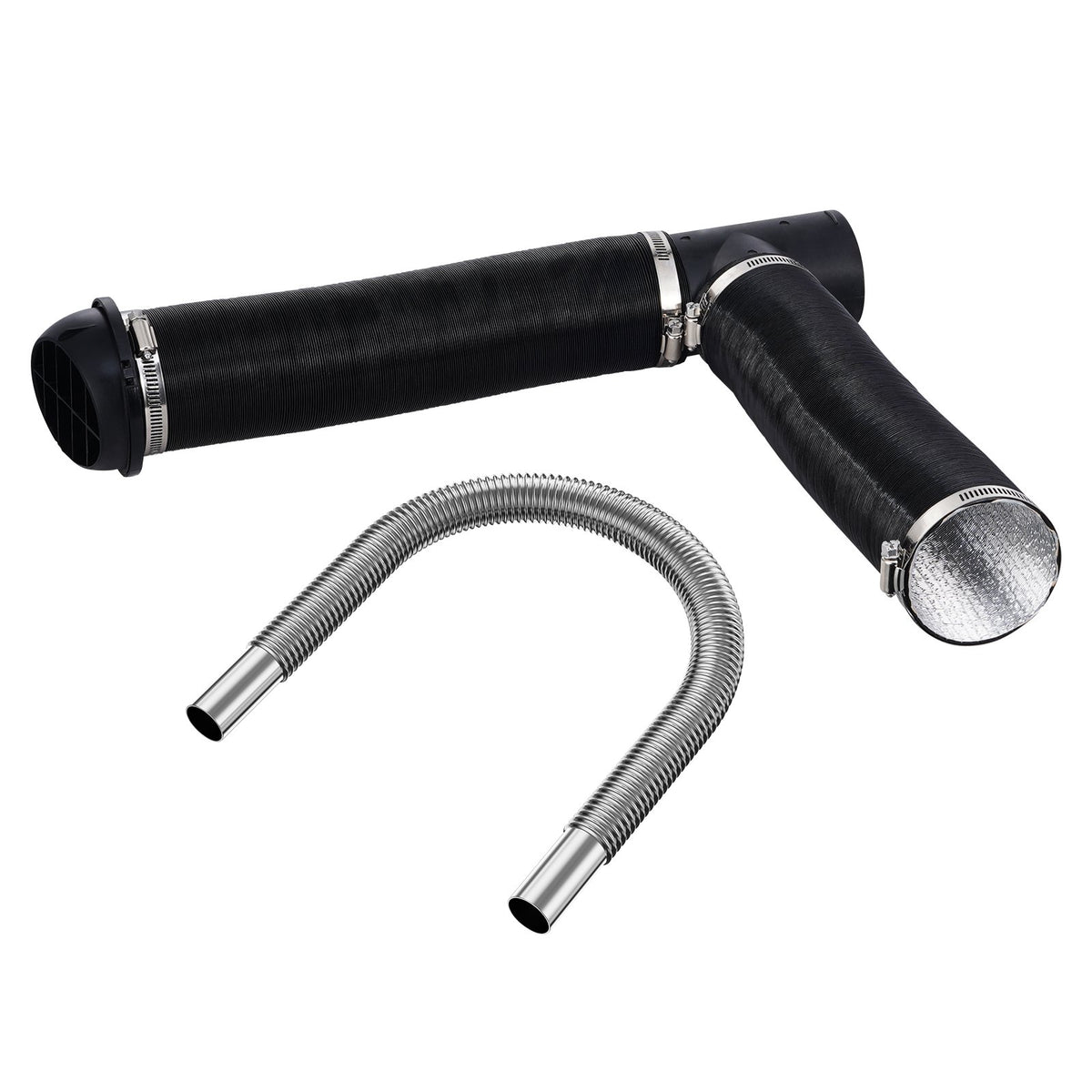 VEVOR Diesel Heater Pipe Ducting Set, 3&quot; Extendable Air Duct Hose, 1&quot; Stainless Steel Exhaust Pipe, 2 Air Vents, Tee Air Outlet Connector and Hose Clamps, for 2KW/5KW/8KW Diesel Parking Heaters