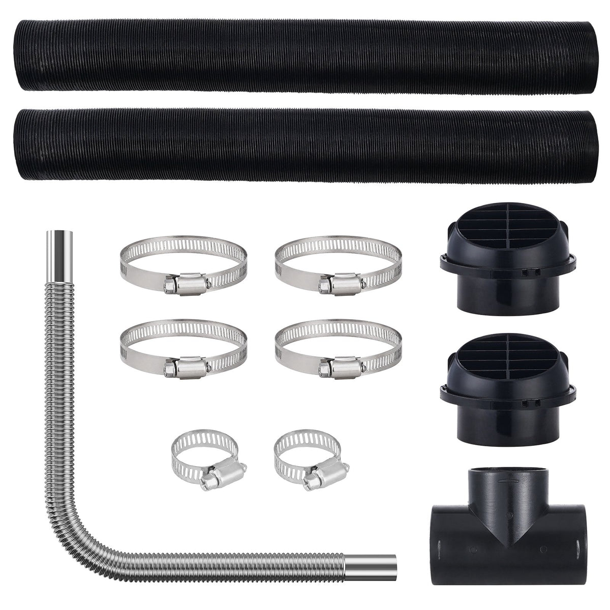 VEVOR Diesel Heater Pipe Ducting Set, 3" Extendable Air Duct Hose, 1" Stainless Steel Exhaust Pipe, 2 Air Vents, Tee Air Outlet Connector and Hose Clamps, for 2KW/5KW/8KW Diesel Parking Heaters
