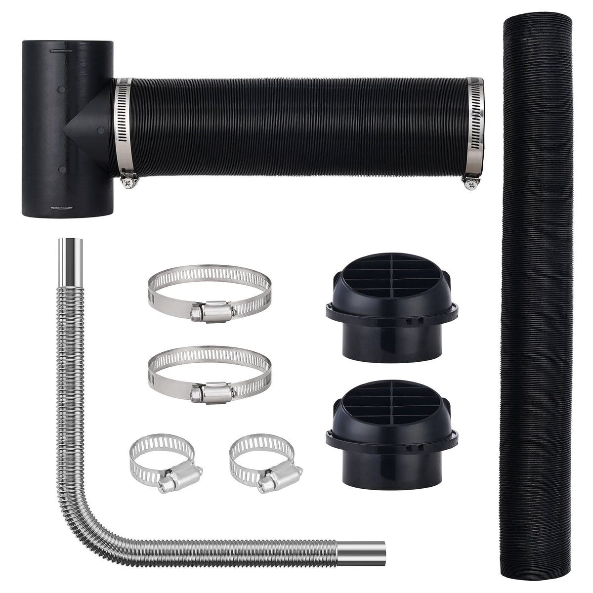 VEVOR Diesel Heater Pipe Ducting Set, 3" Extendable Air Duct Hose, 1" Stainless Steel Exhaust Pipe, 2 Air Vents, Tee Air Outlet Connector and Hose Clamps, for 2KW/5KW/8KW Diesel Parking Heaters