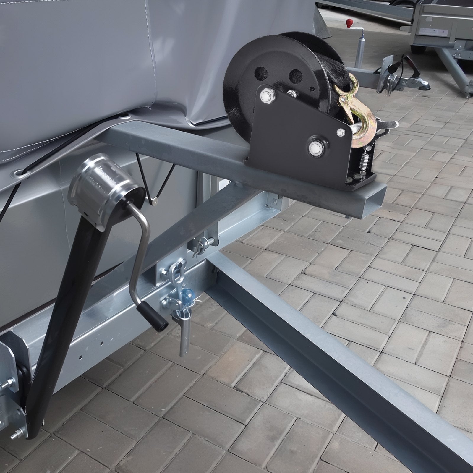 VEVOR Hand Winch, 725.7 kg Pulling Capacity, Boat Trailer Winch Heavy Duty Rope Crank with 10 m Polyester Strap and Two-Way Ratchet, Manual Operated Hand Crank Winch for Trailer, Boat or ATV Towing