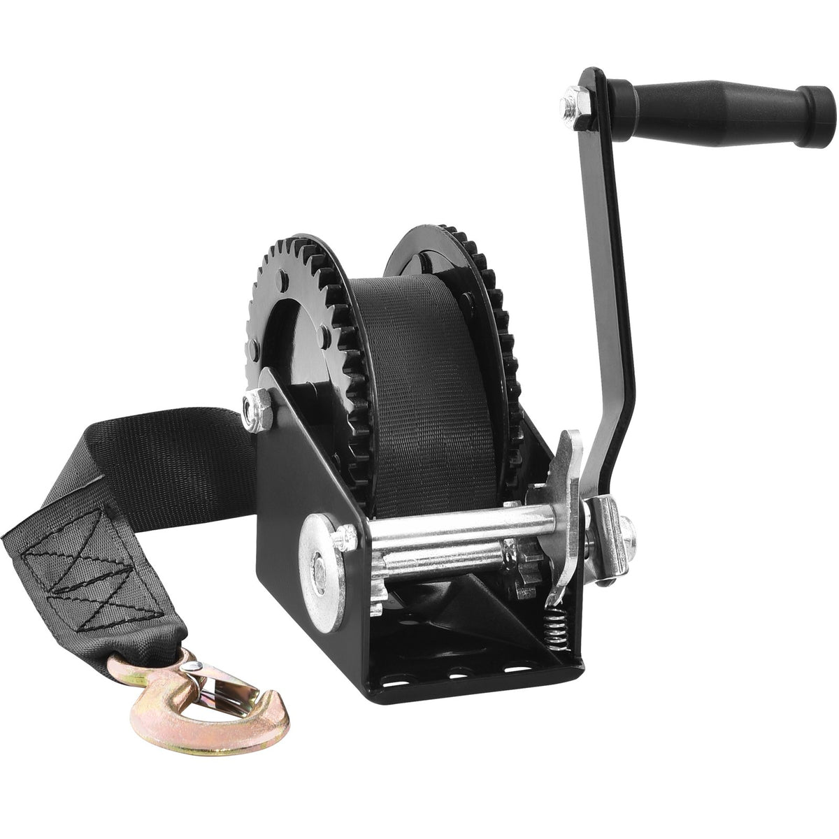 VEVOR Hand Winch, 907.1 kg Pulling Capacity, Boat Trailer Winch Heavy Duty Rope Crank with 7 m Polyester Strap and Two-Way Ratchet, Manual Operated Hand Crank Winch for Trailer, Boat or ATV Towing