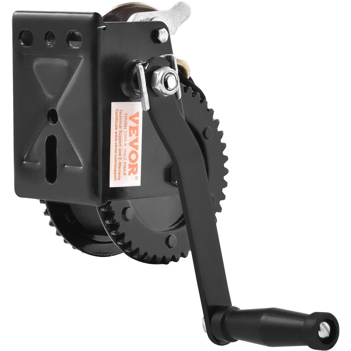 VEVOR Hand Winch, 907.1 kg Pulling Capacity, Boat Trailer Winch Heavy Duty Rope Crank with 7 m Polyester Strap and Two-Way Ratchet, Manual Operated Hand Crank Winch for Trailer, Boat or ATV Towing