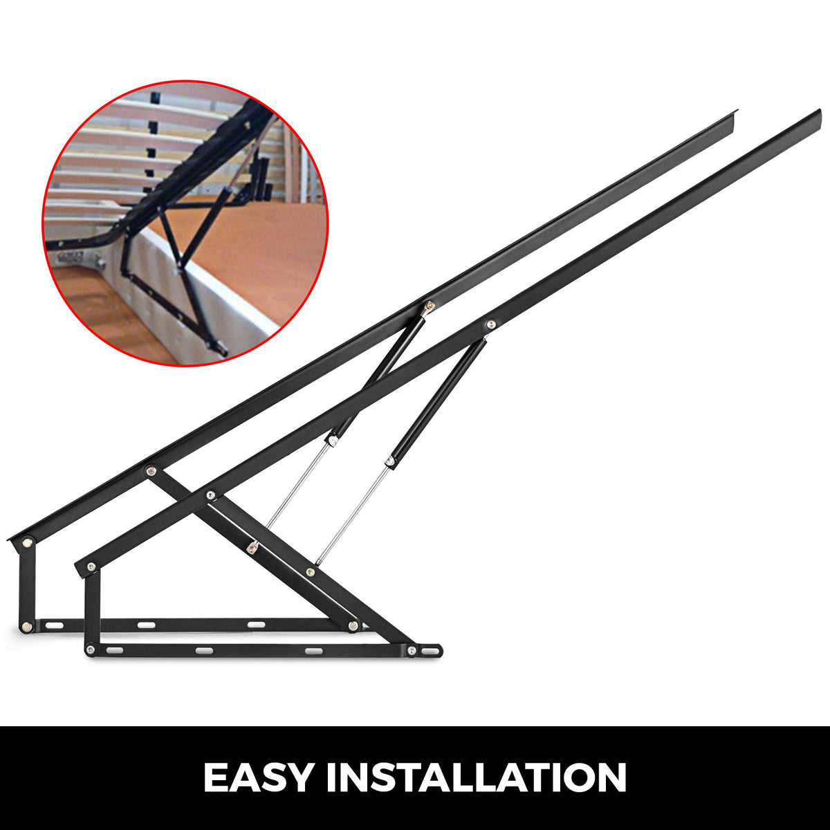 VEVOR Pair of 5FT Pneumatic Mechanism Heavy Duty Gas Spring Kit for Box Bed Sofa Storage Space Saving DIY Project Lifter Lift Up Hardware Black