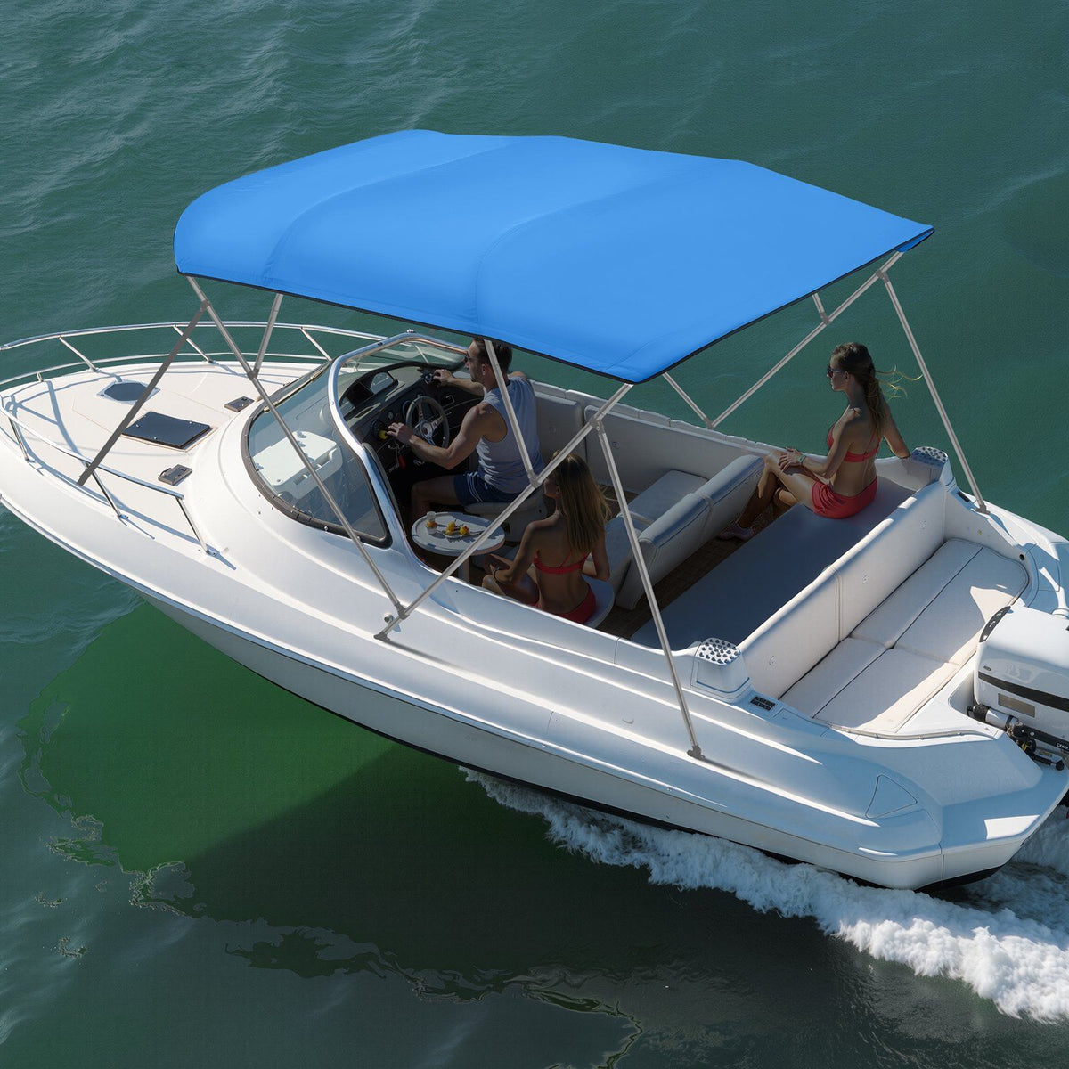 4 Bow Bimini Top Replacement Cover, 2440 mm Long, Durable 600D Marine Grade Waterproof Sun Shade Boat Canopy with Storage Boot, Easy Install Zipper Sleeve Awning, 2464-2616 mm W, Blue (No Frame)