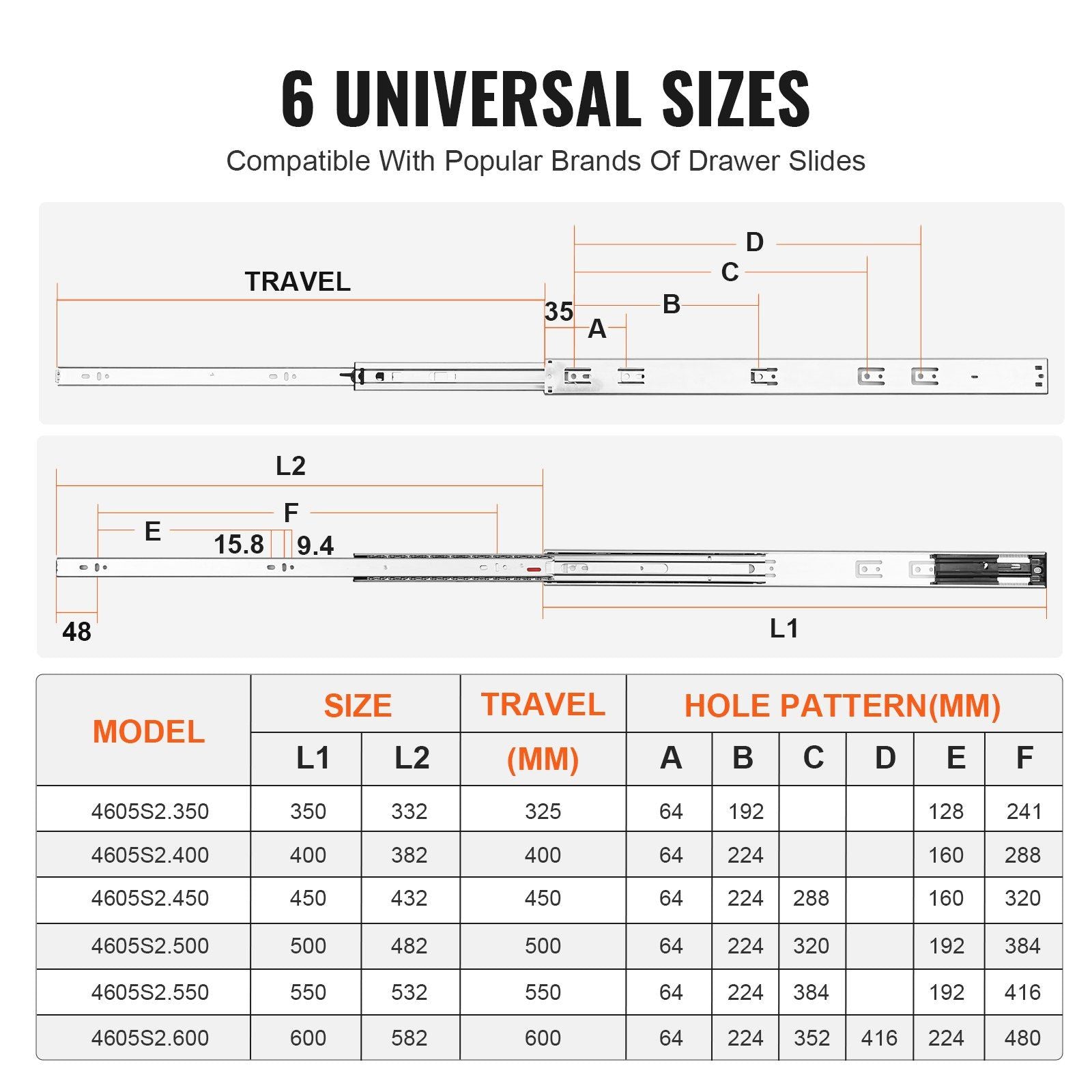 6 Pairs of 609.6mm Drawer Slides Side Mount Rails, Heavy Duty Full Extension Steel Track, Soft-Close Noiseless Guide Glides Cabinet Kitchen Runners with Ball Bearing, 100 Lbs Load Capacity
