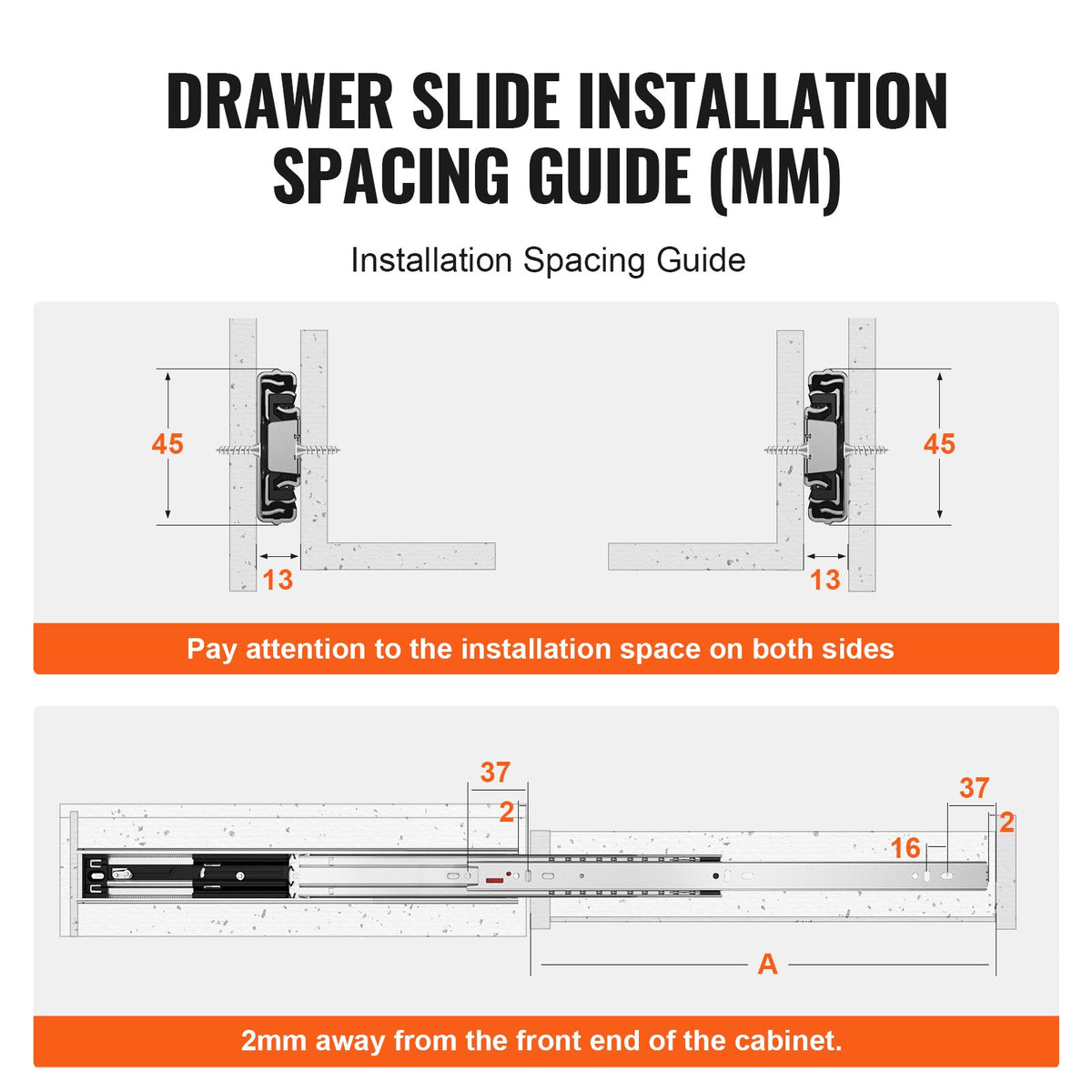 VEVOR 6 Pairs of 457.2mm Drawer Slides Side Mount Rails, Heavy Duty Full Extension Steel Track, Soft-Close Noiseless Guide Glides Cabinet Kitchen Runners with Ball Bearing, 100 Lbs Load Capacity
