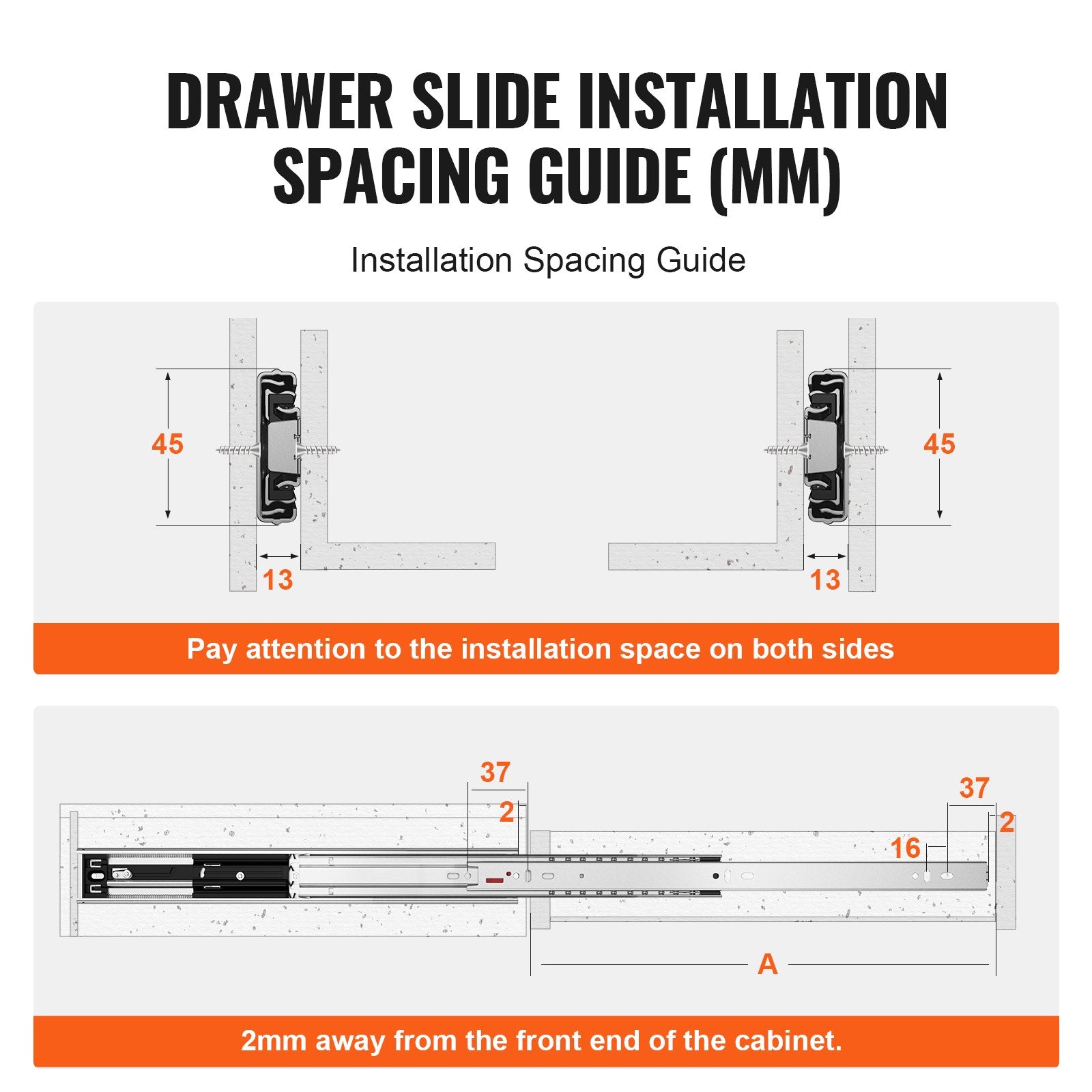 VEVOR 6 Pairs of 457.2mm Drawer Slides Side Mount Rails, Heavy Duty Full Extension Steel Track, Soft-Close Noiseless Guide Glides Cabinet Kitchen Runners with Ball Bearing, 100 Lbs Load Capacity