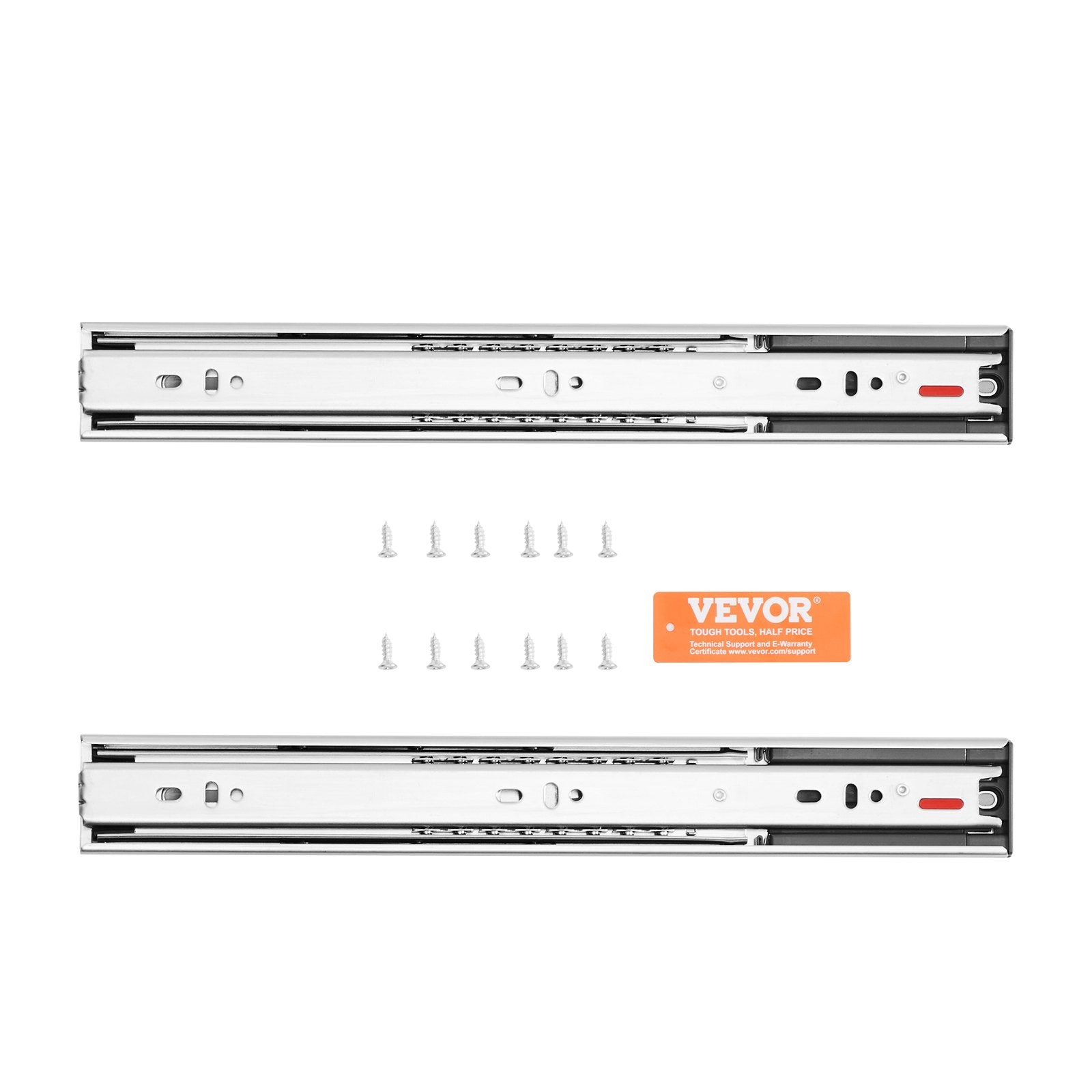 VEVOR 6 Pairs of 457.2mm Drawer Slides Side Mount Rails, Heavy Duty Full Extension Steel Track, Soft-Close Noiseless Guide Glides Cabinet Kitchen Runners with Ball Bearing, 100 Lbs Load Capacity