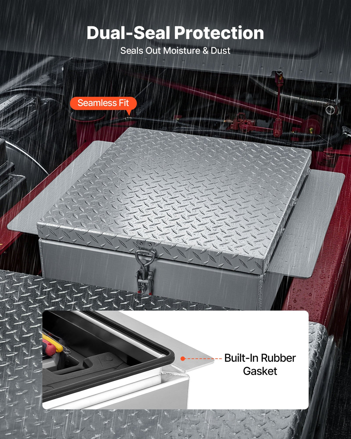 VEVOR Truck Bed Tool Box, Heavy Duty Aluminum Tool Box with Diamond Plate, Storage Toolbox Chest Organizer Supports up to 100 kg, Ideal for Pickup, Truck Bed, RV, Trailer, 770 x 610 x 230 mm, Silver