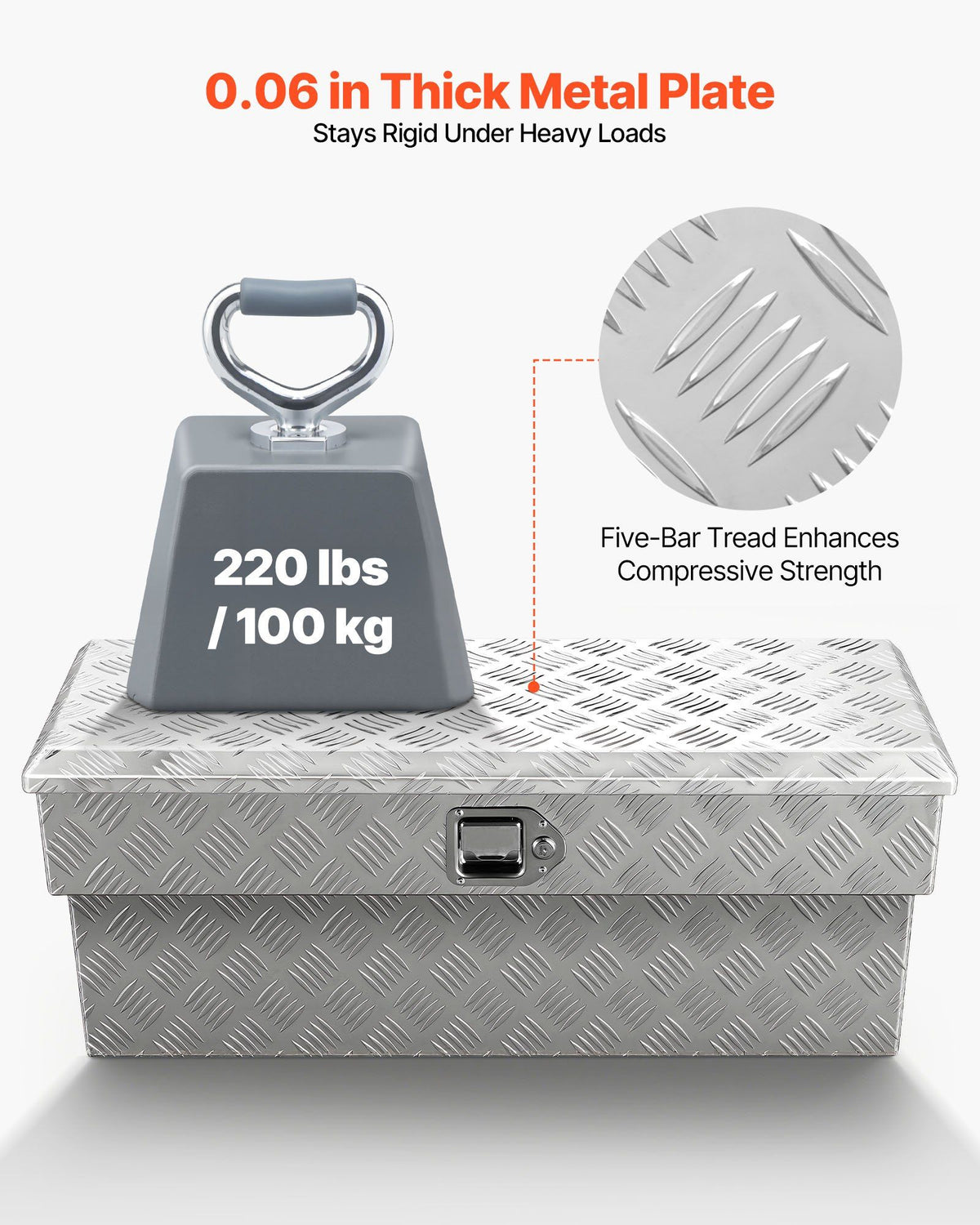 Truck Bed Tool Box, Heavy Duty Aluminum Tool Box with Tread Patterns, Storage Toolbox Chest Organizer with Lock and Key, Ideal for Pickup, Truck Bed, RV, Trailer, 864 x 305 x 390 mm, Silver