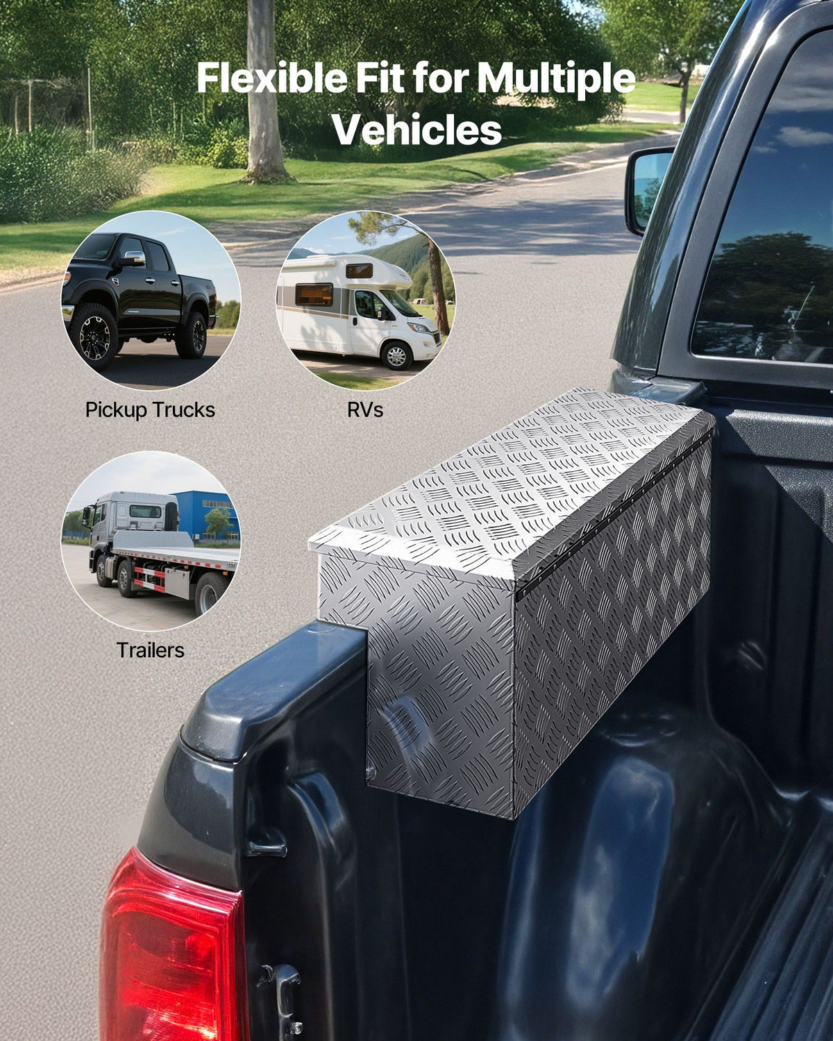 Truck Bed Tool Box, Heavy Duty Aluminum Tool Box with Tread Patterns, Storage Toolbox Chest Organizer with Lock and Key, Ideal for Pickup, Truck Bed, RV, Trailer, 864 x 305 x 390 mm, Silver
