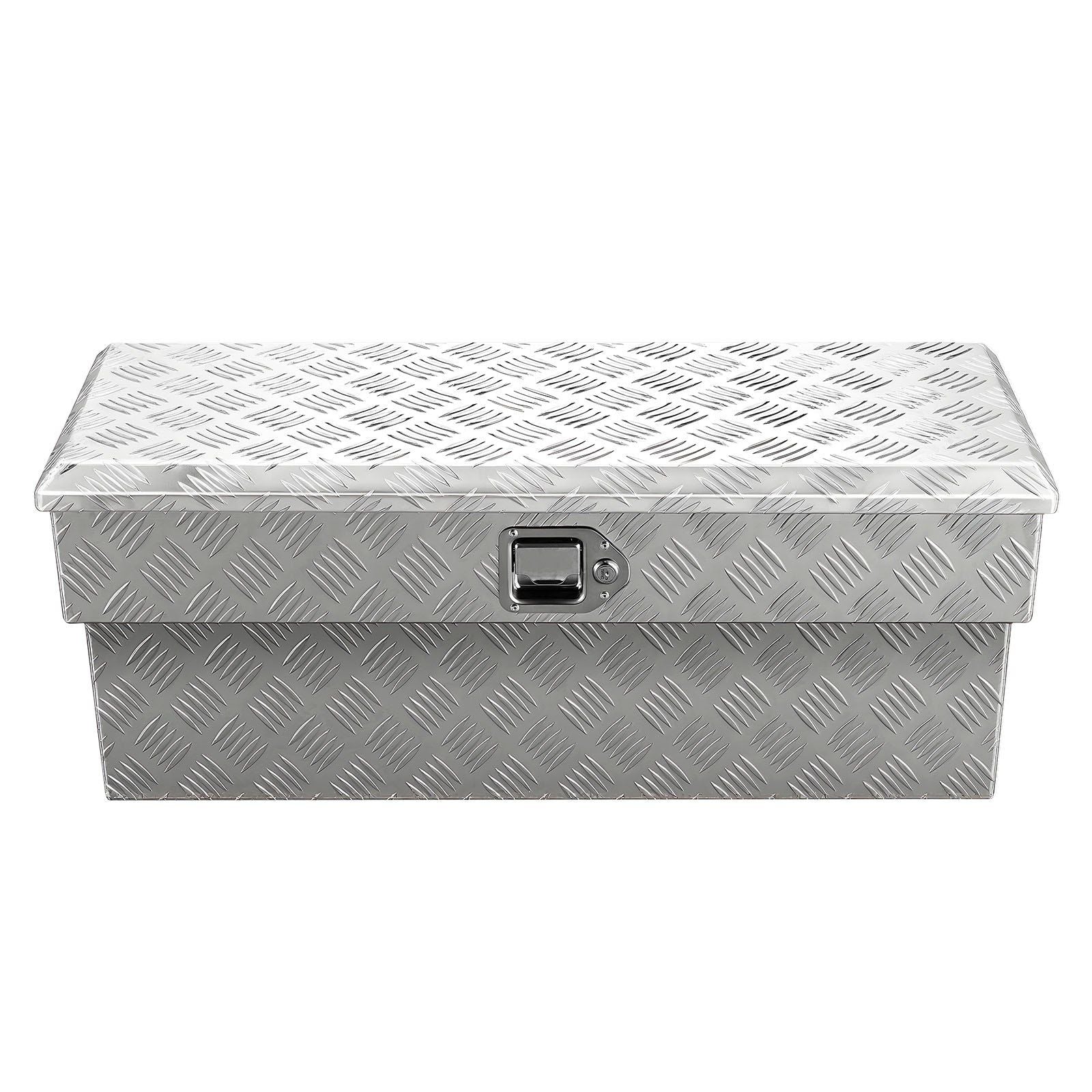Truck Bed Tool Box, Heavy Duty Aluminum Tool Box with Tread Patterns, Storage Toolbox Chest Organizer with Lock and Key, Ideal for Pickup, Truck Bed, RV, Trailer, 864 x 305 x 390 mm, Silver
