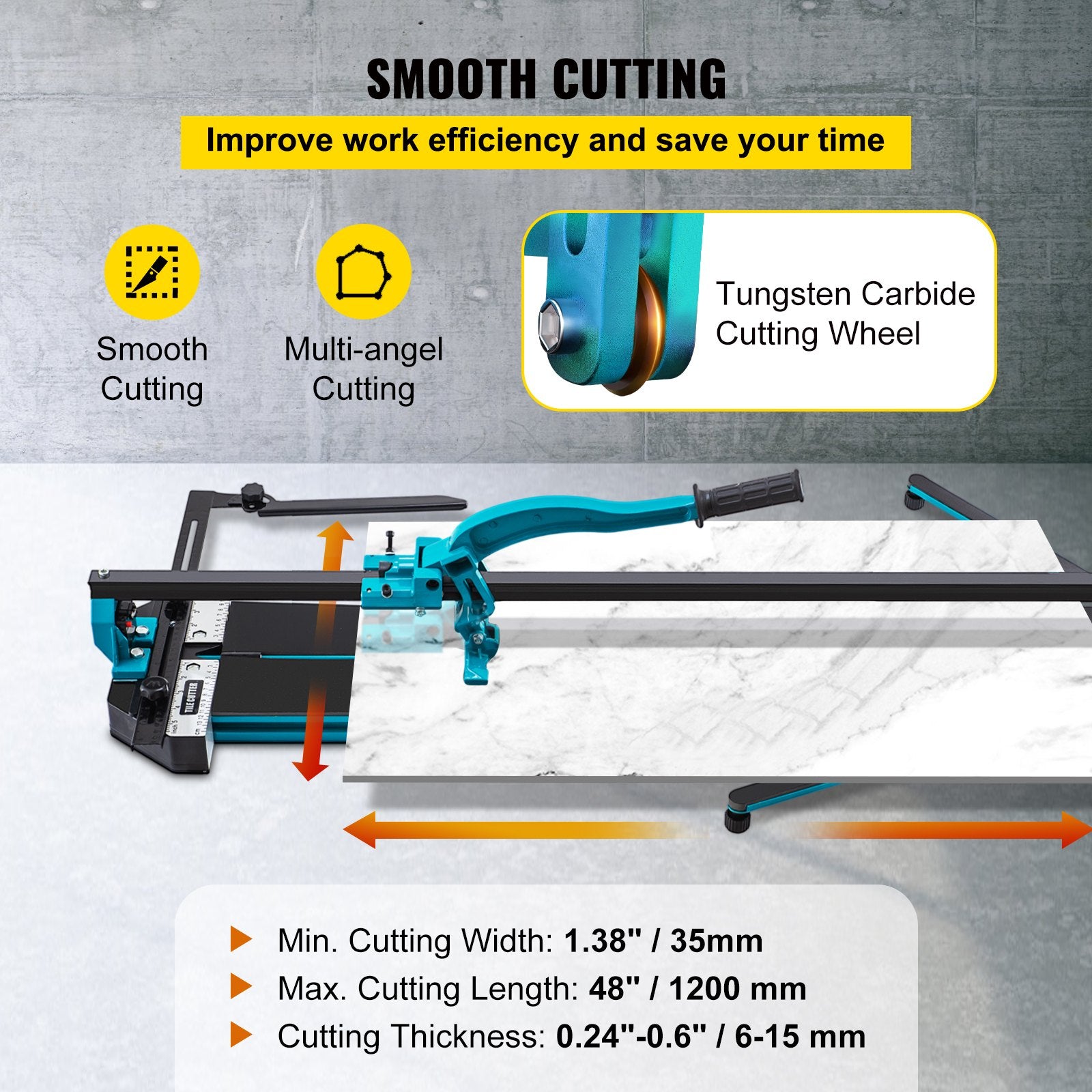 VEVOR Tile Cutter 47in Cutting Tool w/ Laser Guide Single Rail Double Brackets