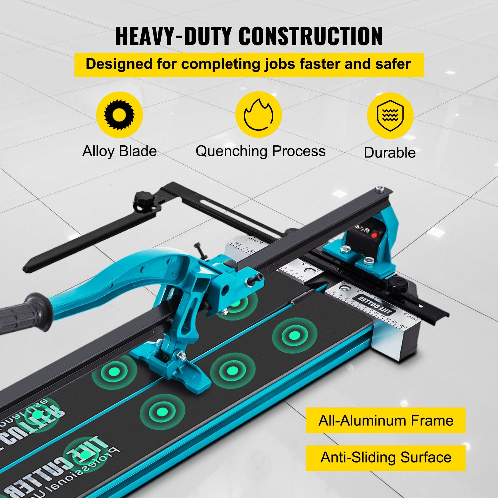 VEVOR Tile Cutter 47in Cutting Tool w/ Laser Guide Single Rail Double Brackets