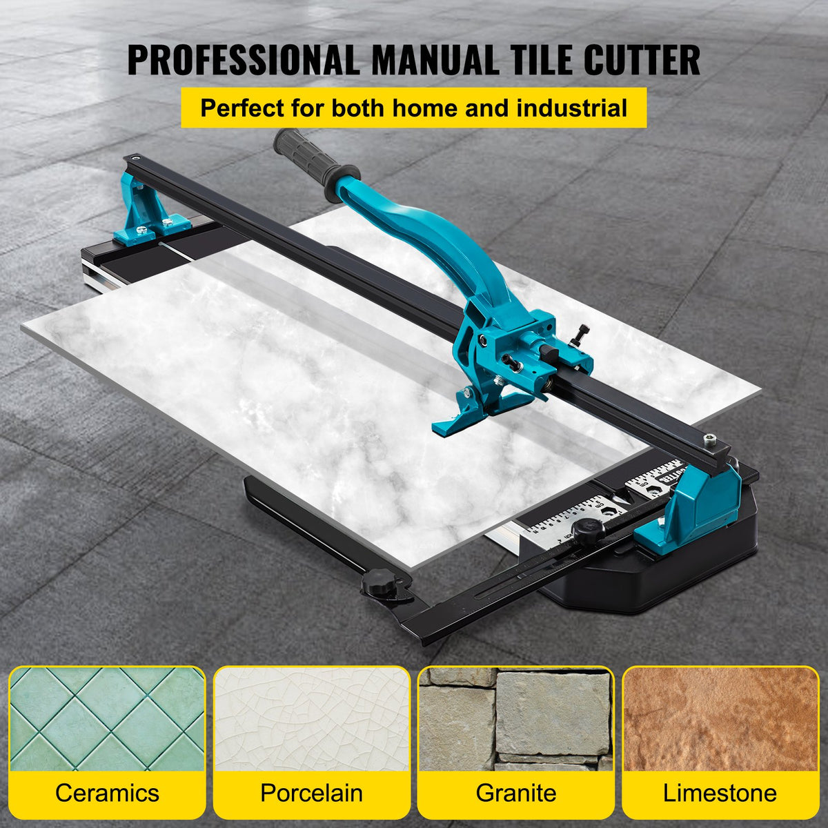 VEVOR Tile Cutter 24in Cutting Tool w/ Laser Guide Single Rail Double Brackets