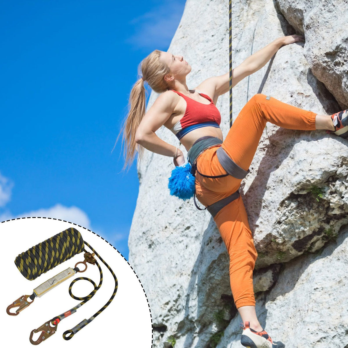 Vertical Lifeline Assembly 0.55'' x 100' Fall Protection Rope 30 KN ANSI