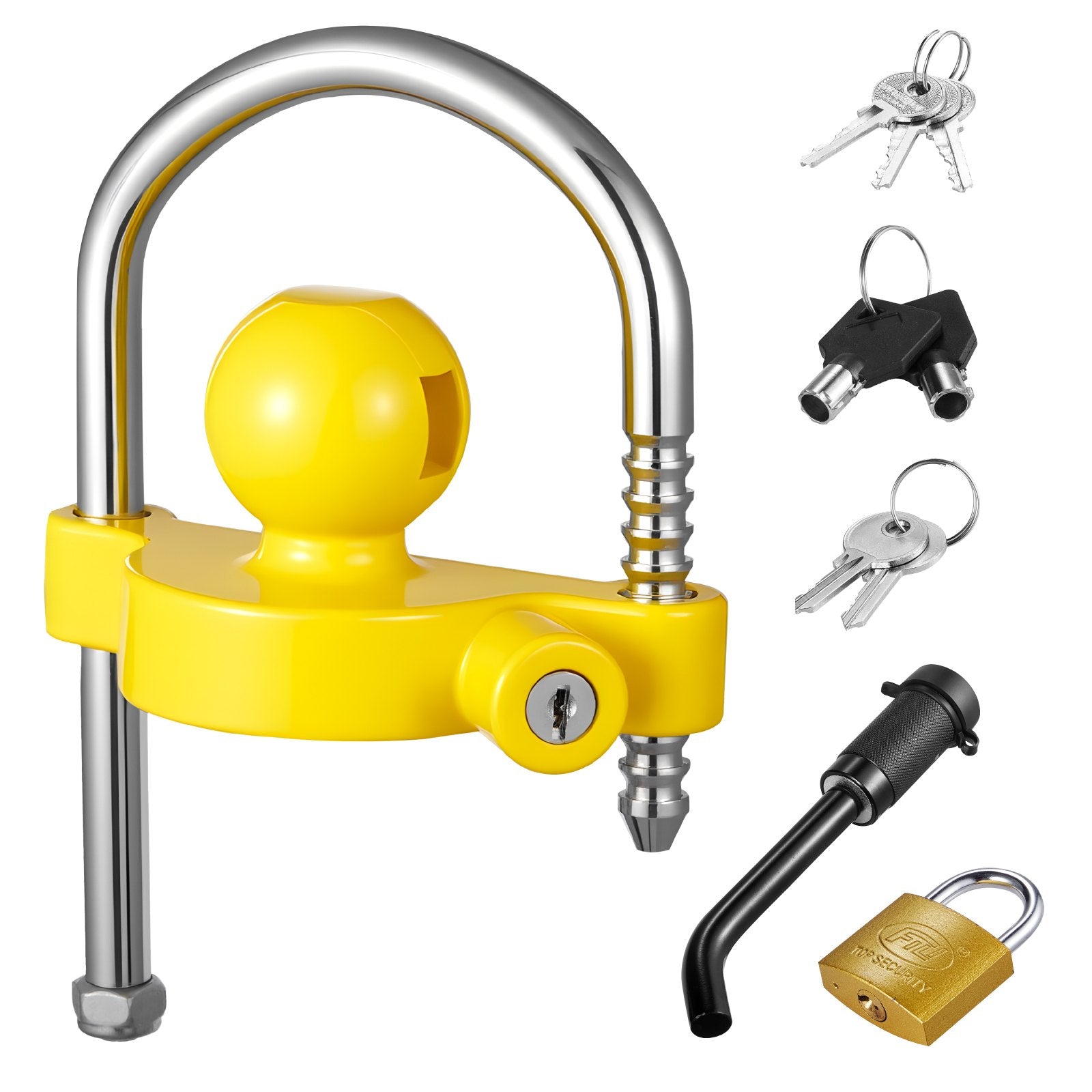 VEVOR Trailer Hitch Lock Kit, Fits for 46 mm, 50.8 mm, 58.7 mm Couplers, Heavy-Duty Anti-Theft Trailer Ball Lock with Keys, Prying-Resistant, Adjustable Height Design for RVs, Boats, Trailers