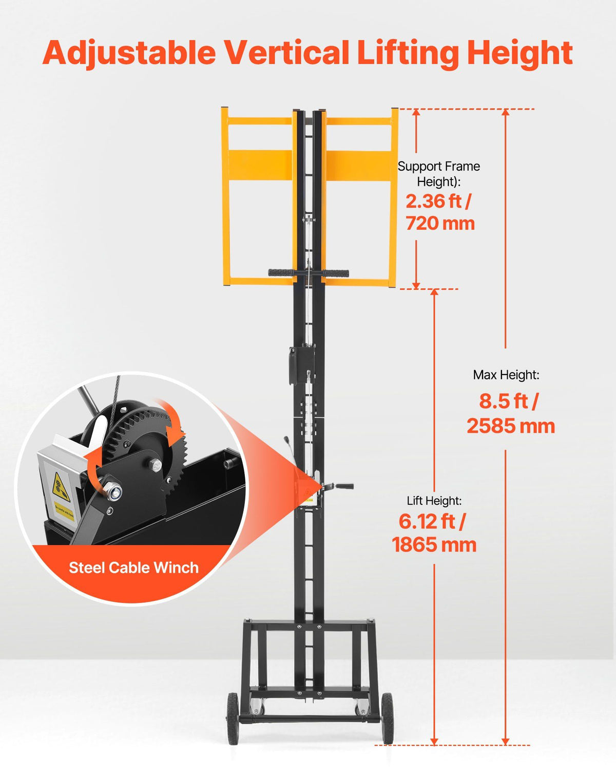 Drywall Lift, Heavy-Duty 68 kg Sheetrock Hoist for Wall Installation, One Person Drywall Installation, 1219x4878 mm Max. Panel Vertical Lifter with Wheels, Easy Transport (Yellow)