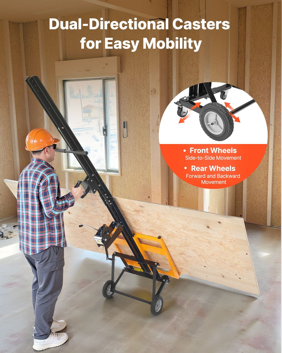 Drywall Lift, Heavy-Duty 68 kg Sheetrock Hoist for Wall Installation, One Person Drywall Installation, 1219x4878 mm Max. Panel Vertical Lifter with Wheels, Easy Transport (Yellow)
