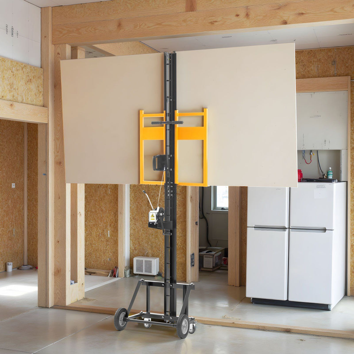 Drywall Lift, Heavy-Duty 68 kg Sheetrock Hoist for Wall Installation, One Person Drywall Installation, 1219x4878 mm Max. Panel Vertical Lifter with Wheels, Easy Transport (Yellow)