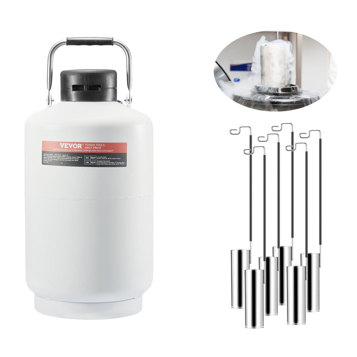 Liquid Nitrogen Tank, 10 L Aluminum Alloy Liquid Nitrogen Container, LN2 Tank Dewar with 6 Canisters and Carry Bag with Straps, Cryogenic Tank for Beauty Industry, Semen Preservation, Scientific