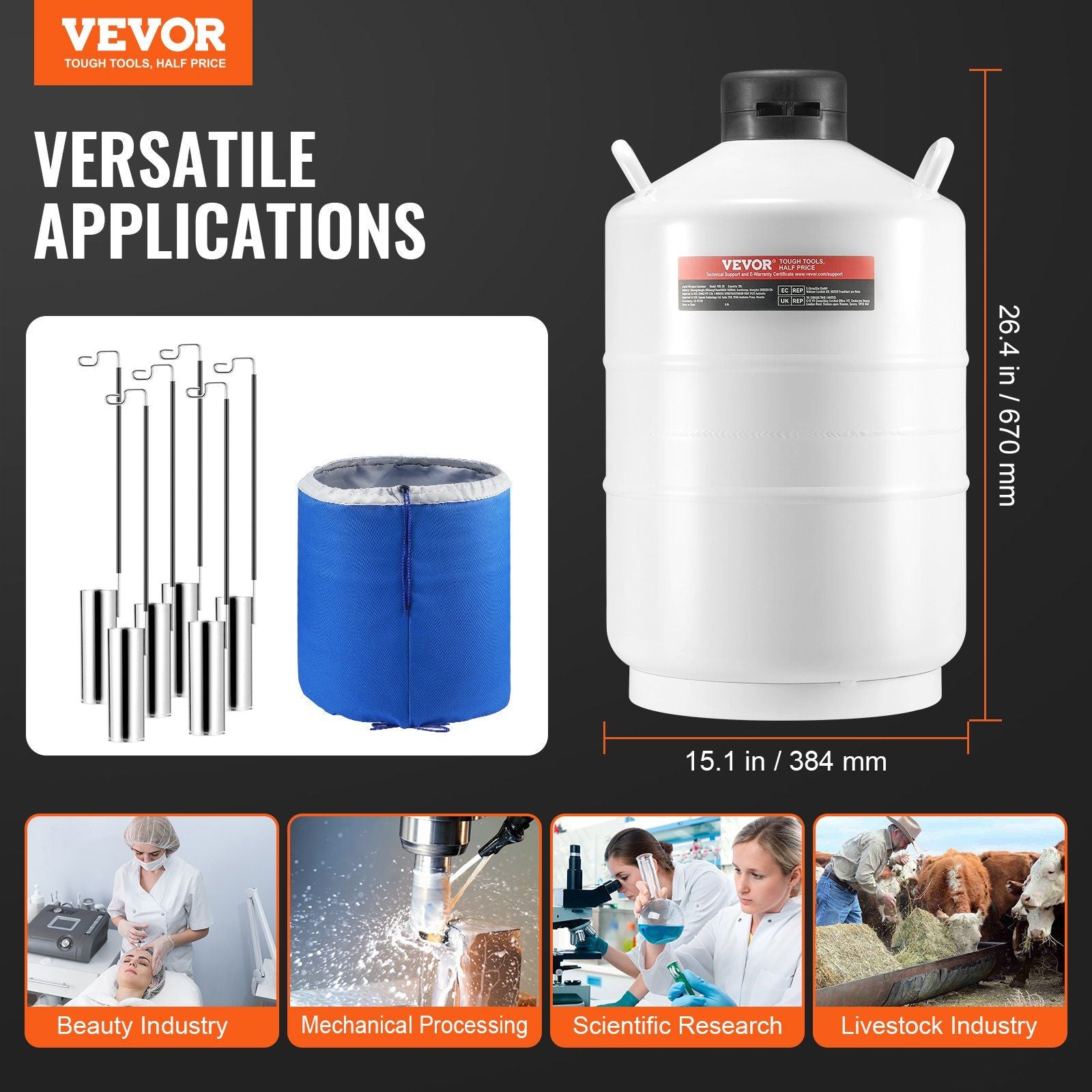 Liquid Nitrogen Tank, 20 L Aluminum Alloy Liquid Nitrogen Container, LN2 Tank Dewar with 6 Canisters and Carry Bag with Straps, Cryogenic Tank for Beauty Industry, Semen Preservation, Scientific