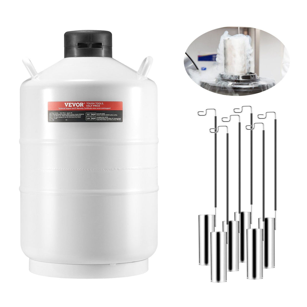 Liquid Nitrogen Tank, 20 L Aluminum Alloy Liquid Nitrogen Container, LN2 Tank Dewar with 6 Canisters and Carry Bag with Straps, Cryogenic Tank for Beauty Industry, Semen Preservation, Scientific
