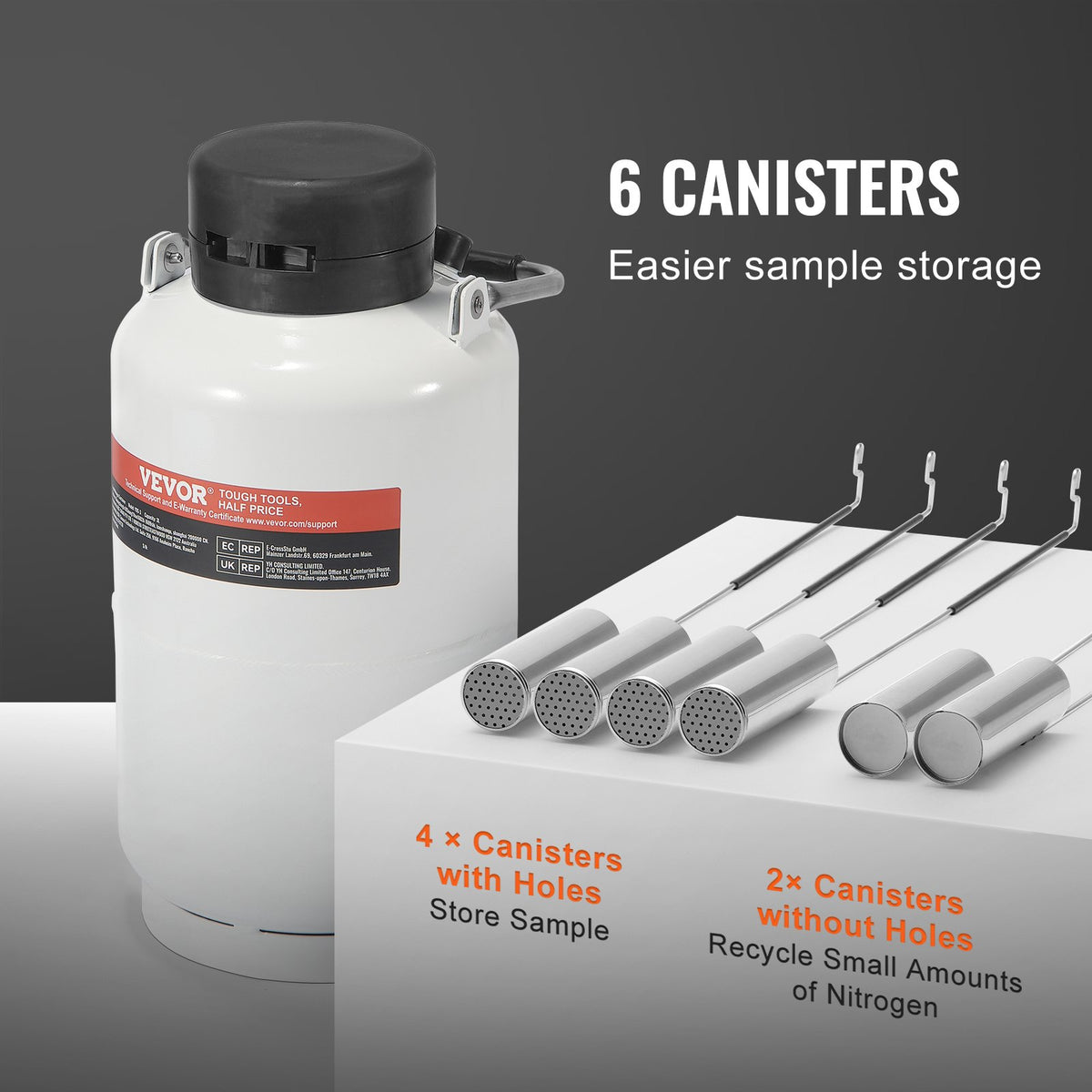 VEVOR Liquid Nitrogen Tank, 3 L Aluminum Alloy Liquid Nitrogen Container, LN2 Tank Dewar with 6 Canisters and Carry Bag with Straps, Cryogenic Tank for Beauty Industry, Semen Preservation, Scientific