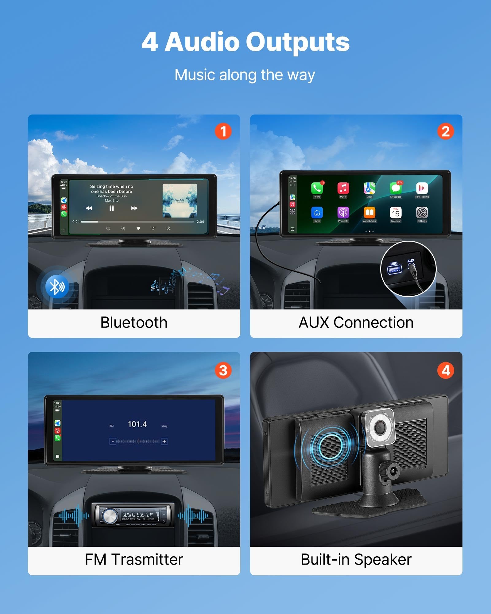VEVOR Car Stereo Radio CarPlay Touchscreen 254mm Apple Android Front/Rear Camera