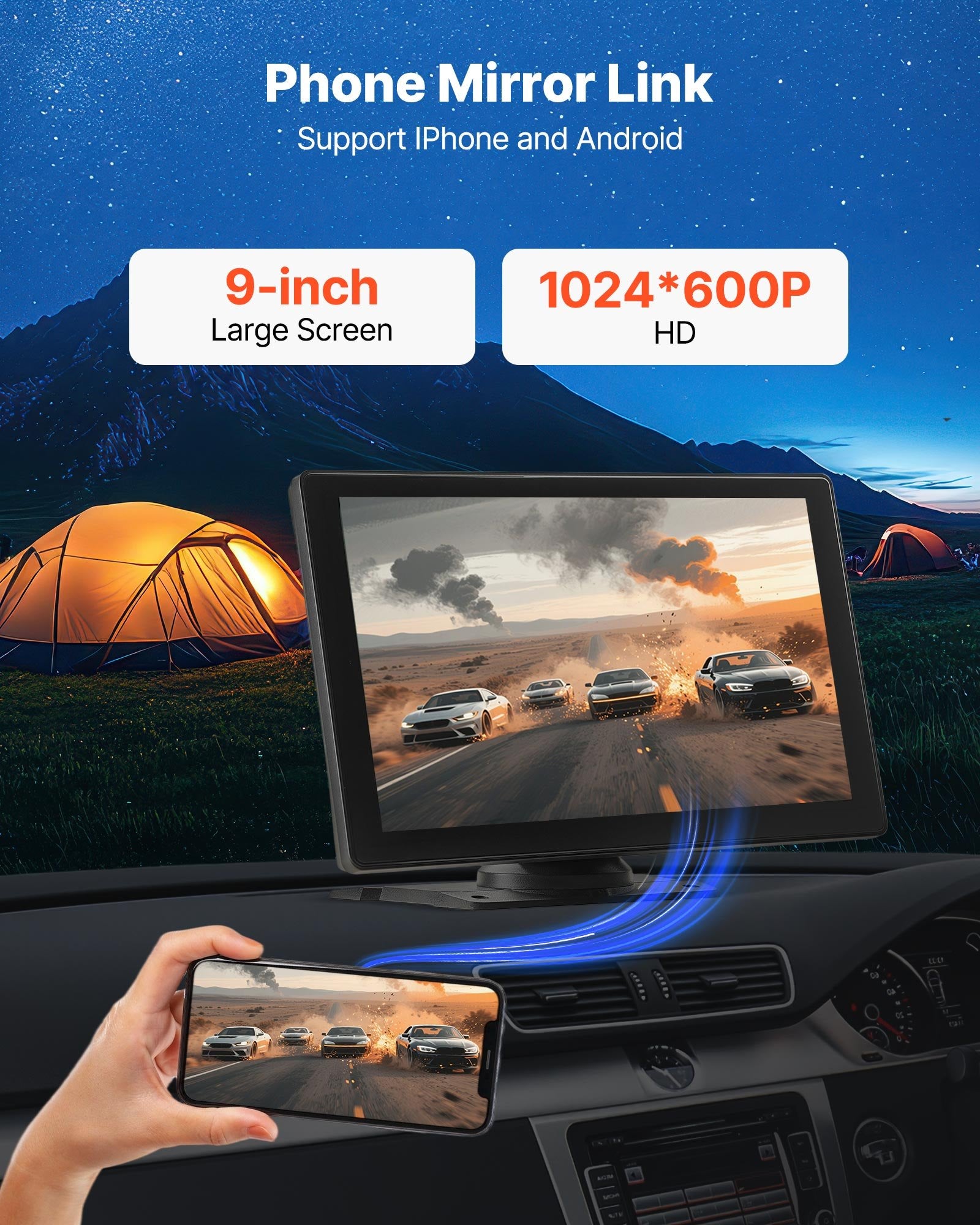 VEVOR Car Stereo Radio CarPlay Touchscreen 228.6 mm Apple Android Backup Camera