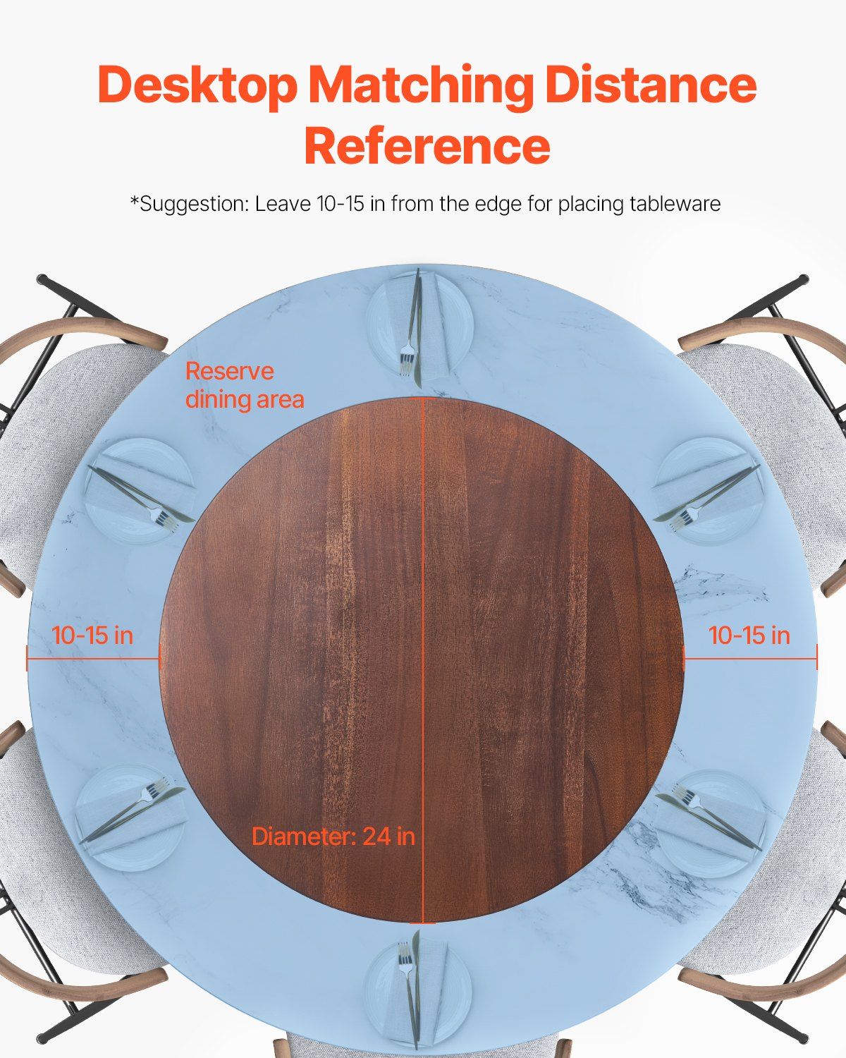61 cm Wood Lazy Susan Turntable, 360° Rotation Round Clear Tabletop Rotating Tray, Acacia Wood Dining Table Centerpiece, Smooth and Silent Spin, for Family Gatherings, Banquets and Weddings