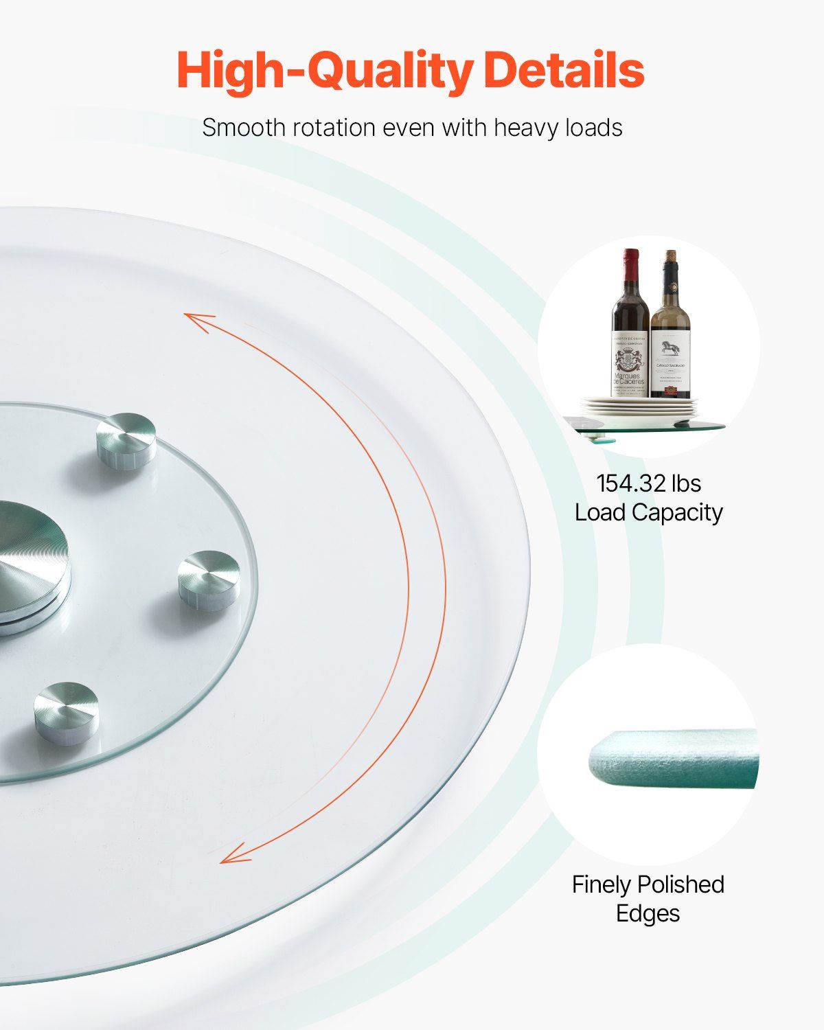 76.8 cm Glass Lazy Susan Turntable, Tempered Glass Dining Table Centerpiece with 6 Rotating Wheels, 360° Smooth & Silent Spin Tabletop Rotating Tray, for Family Gatherings, Banquets & Weddings