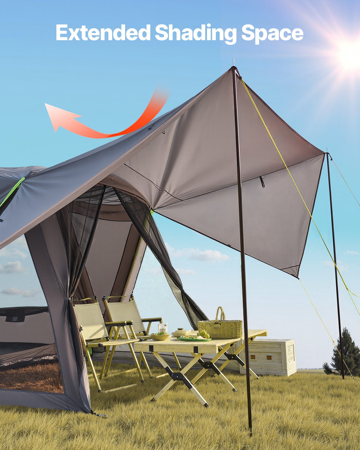 VEVOR SUV Tent for Camping, 10FT L x 10FT W, Waterproof PU2000mm Spacious Double Layer Design for 5-8 Person, SUV Camping Tent with Shade Awning and Mesh Windows, Includes Rainfly and Storage Bag