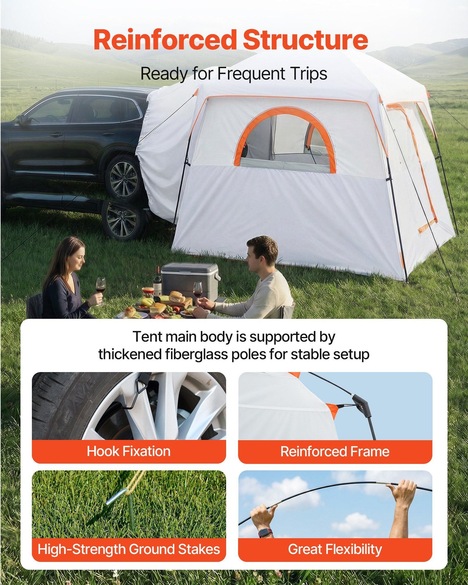 Large SUV Tent for 6 Person, 3.05 x 2.74m 3-Season SUV Tailgate Tent with Ventilated Doors & Mesh Windows, PU2000mm Waterproof Dual-Use Car Rear Hatch Tents for Outdoor Camping Hiking