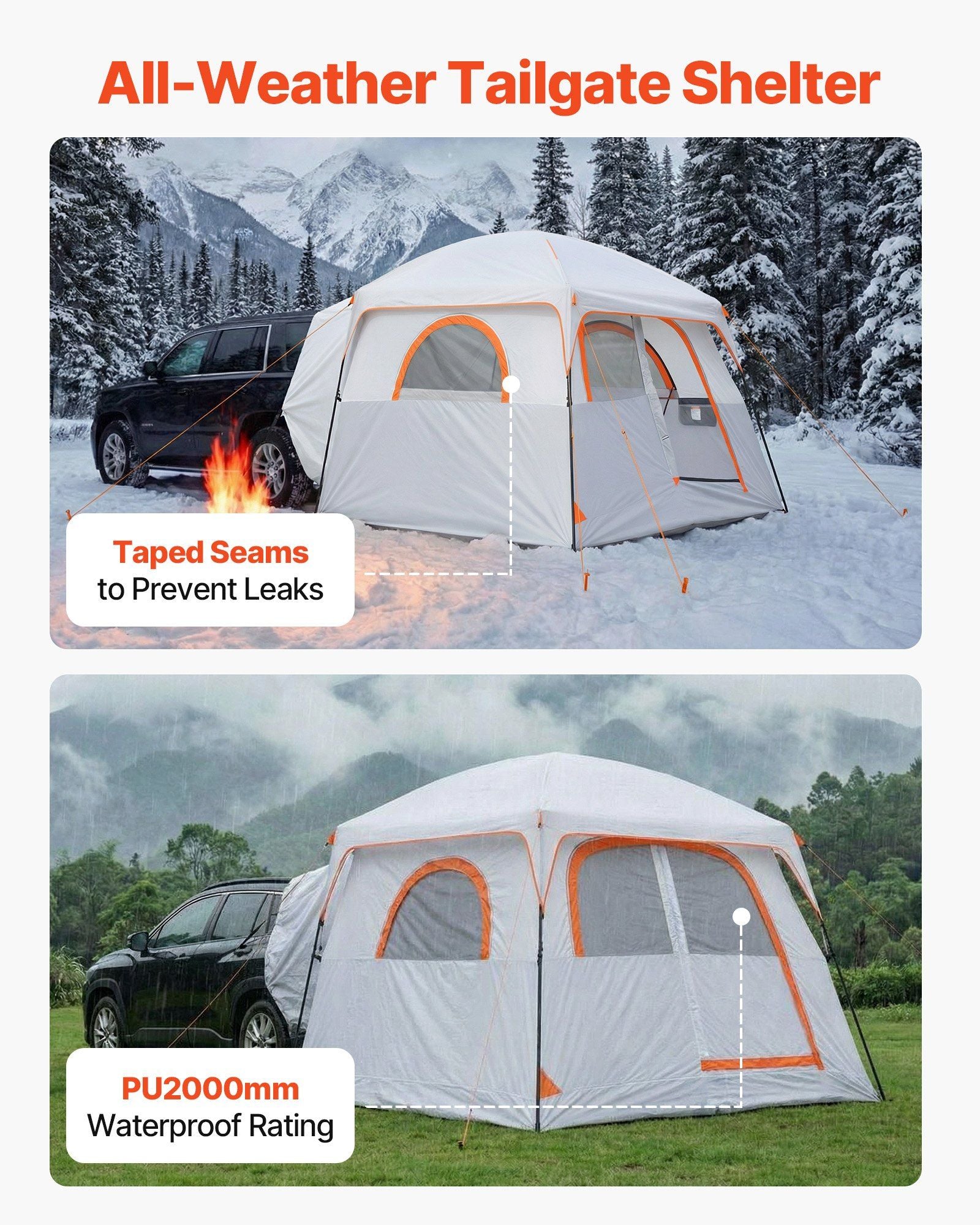 Large SUV Tent for 6 Person, 3.05 x 2.74m 3-Season SUV Tailgate Tent with Ventilated Doors & Mesh Windows, PU2000mm Waterproof Dual-Use Car Rear Hatch Tents for Outdoor Camping Hiking