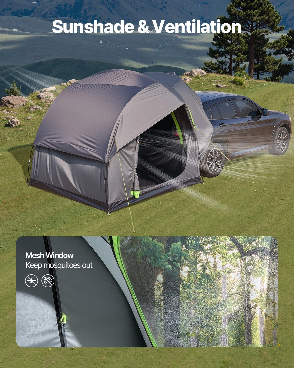 VEVOR SUV Tent for Camping, 8FT L x 8FT W, Waterproof PU2000mm Spacious Double Layer Design for 5-8 Person, SUV Camping Tent with Mesh Windows, Includes Rainfly & Storage Bag, for Outdoor Activities