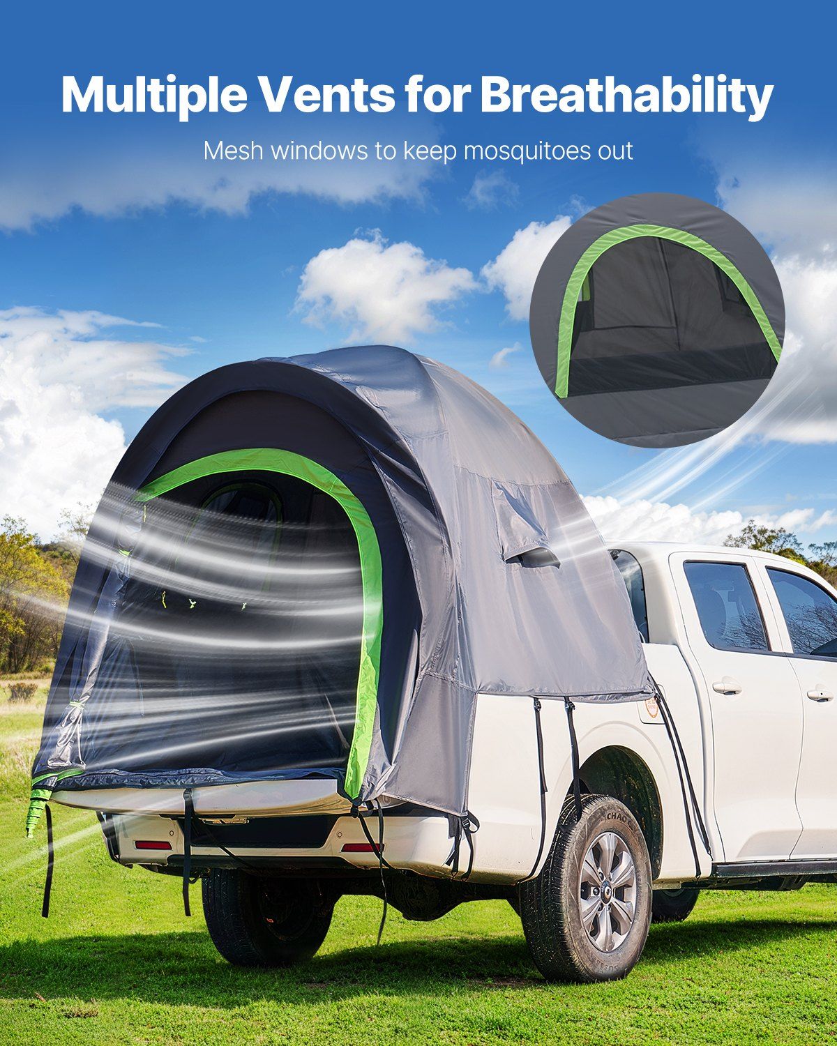 Pickup Truck Tent, Fit 6.4-6.7 ft Truck Tents for Camping, Waterproof PU2000 2-3 Person Sleeping Truck Bed Tent with Double Layer Design Windows, Sturdy Truck Bed Camper Shell with Storage Bag