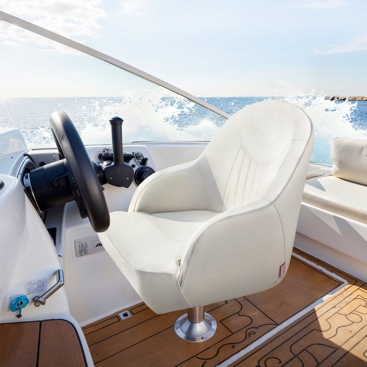 Boat Seat, Low Backrest, Boat Seat Captain Bucket Seat with Thickened Sponge Cushion & Waterproof PVC Leather, Ergonomic Design, Suitable for Fishing Boats, Yachts, Ships, White